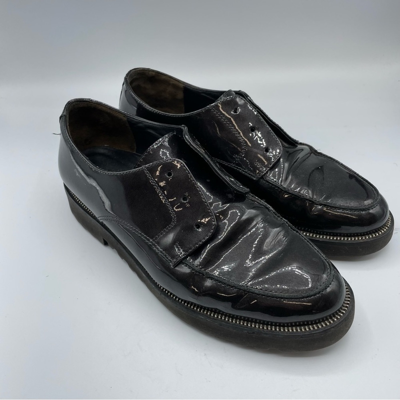 Paul Green Black Patent Leather Lace Up Loafers Womens 6 Oxford Preppy Shoes