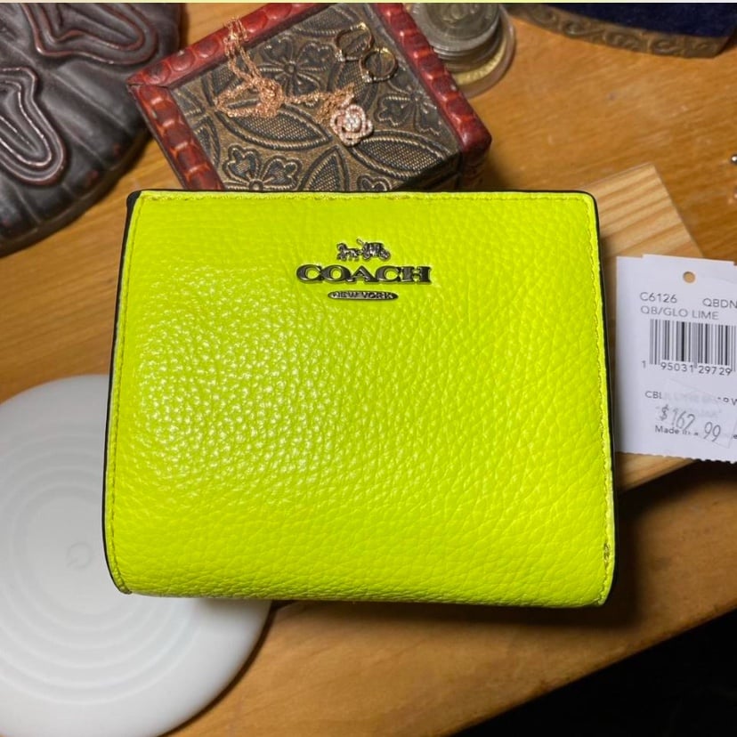 NWT Coach C6126 glo lime green bifold wallet