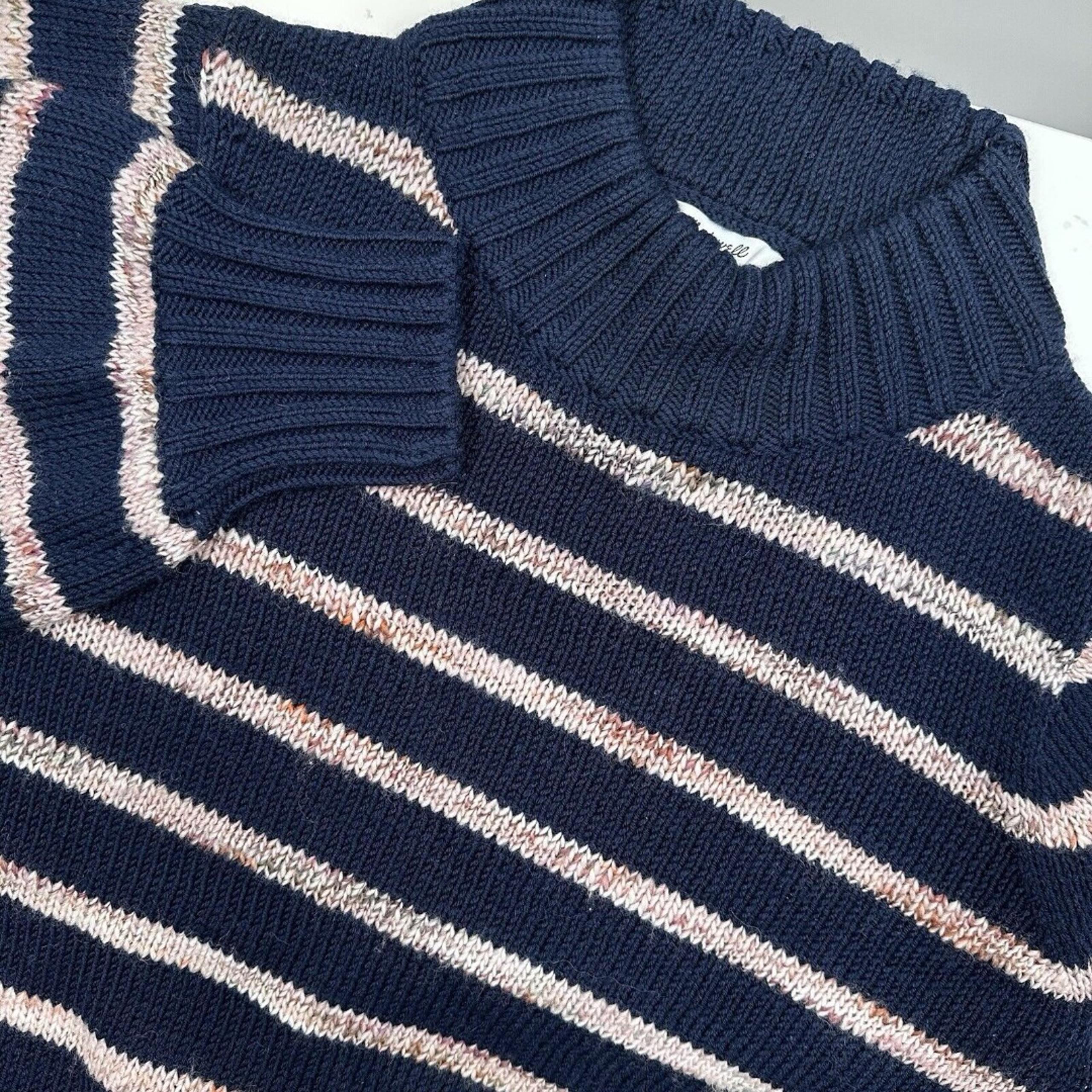 Madewell Wool Blend Pullover Sweater Small Striped Metcalf Navy Cream Mockneck