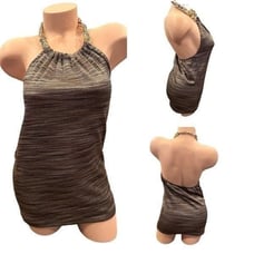 Y2K Women’s Cache Halter Chain Neck Tank Top Size Medium Metallic Club