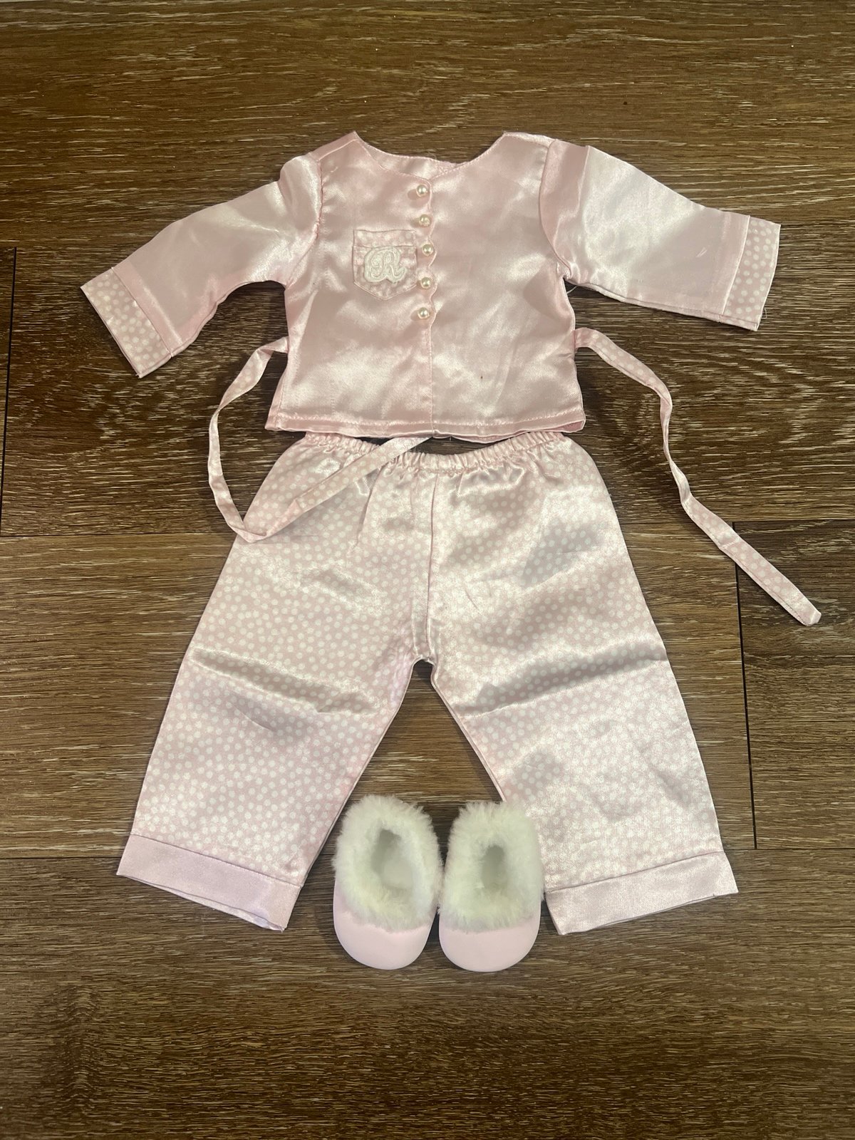 American Girl doll Ruthie’s satin pajamas and slippers