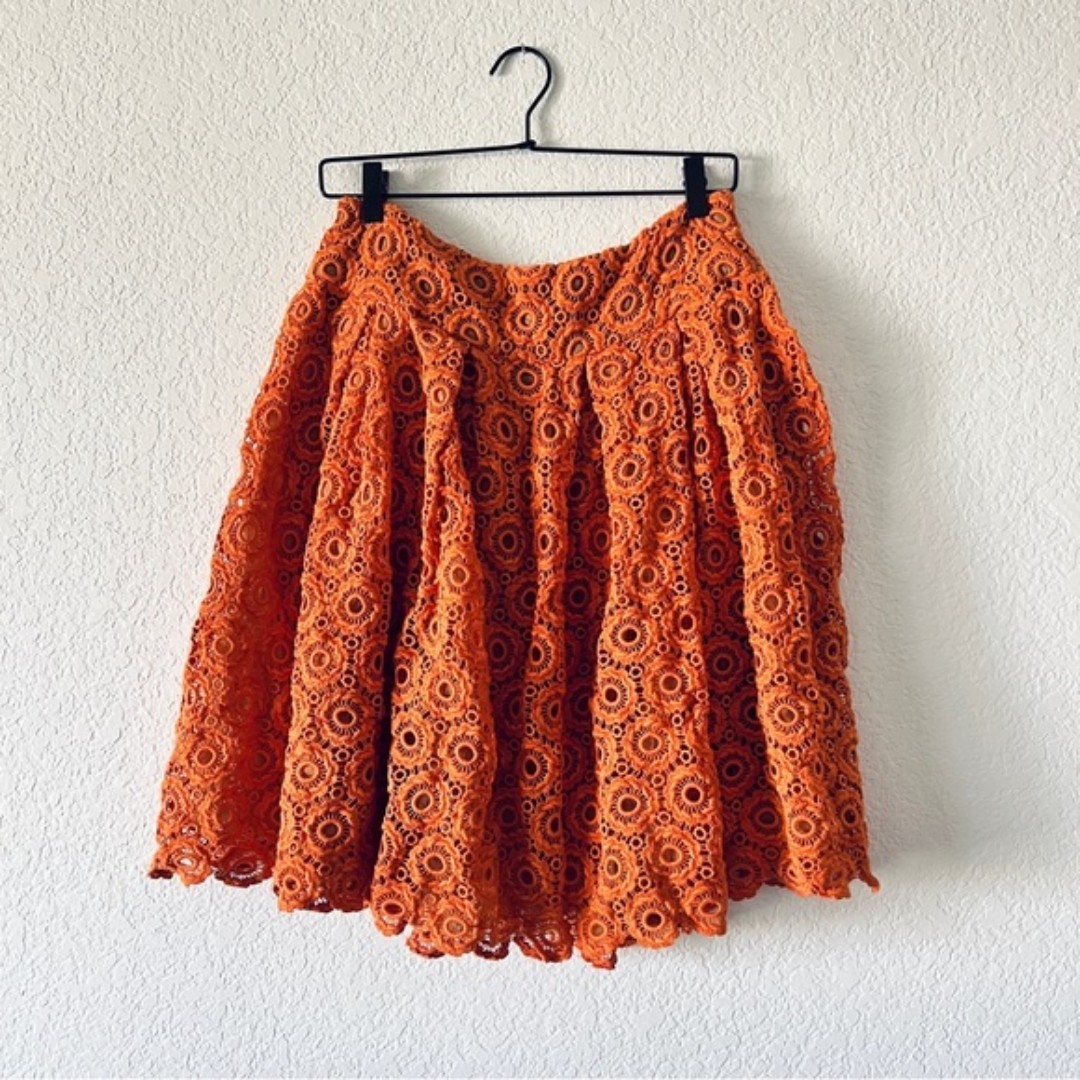 NWT Moulinette Soeurs Anthropology Orange Crochet Skirt Size 8