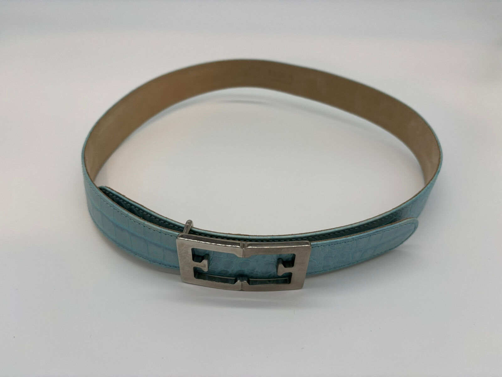 Escada Vintage Belt Womens Size 38 Textured Leather Light Blue Made In Italy