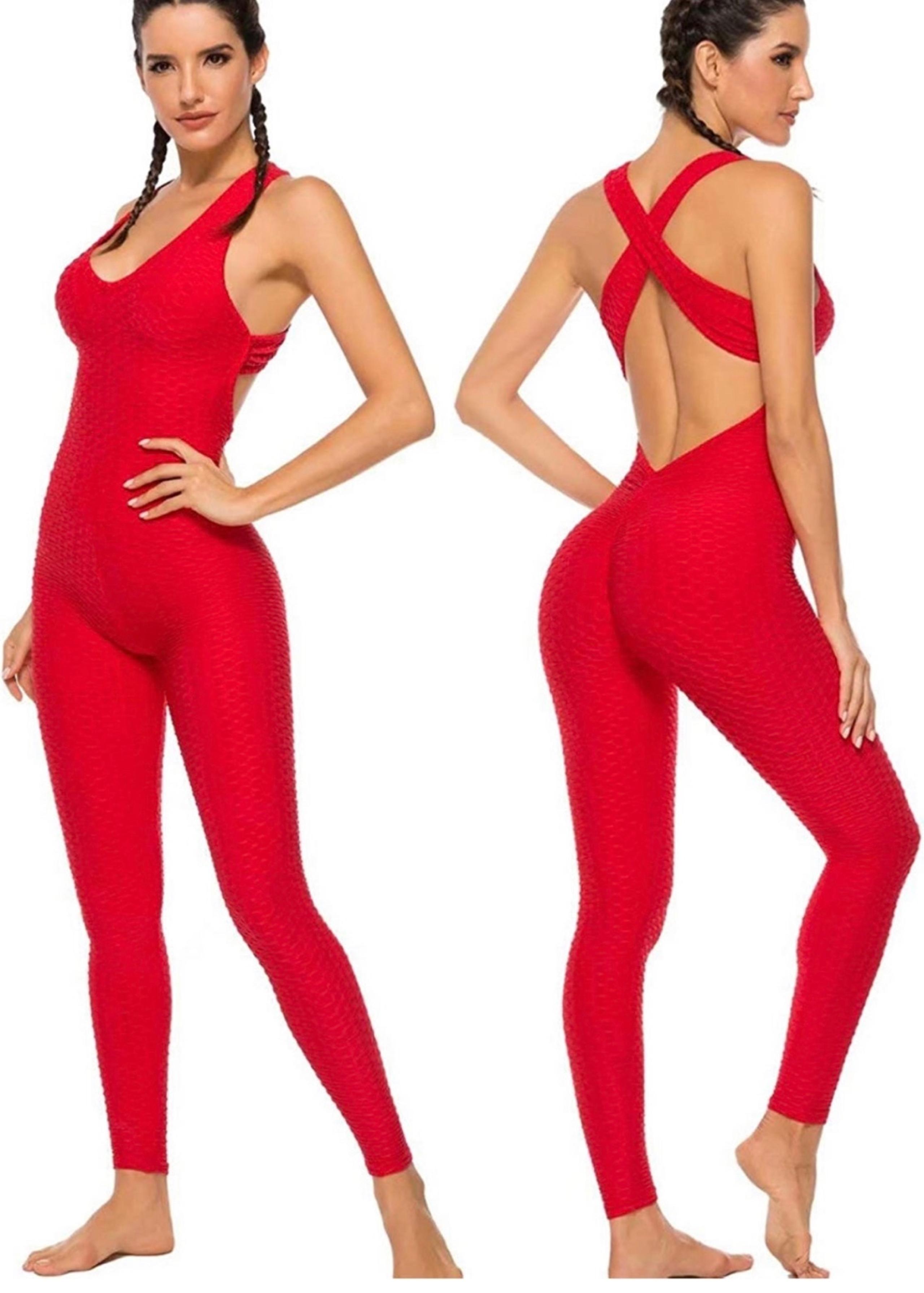 Jumpsuit size small women’s red yoga one piece textured scrunch bum new