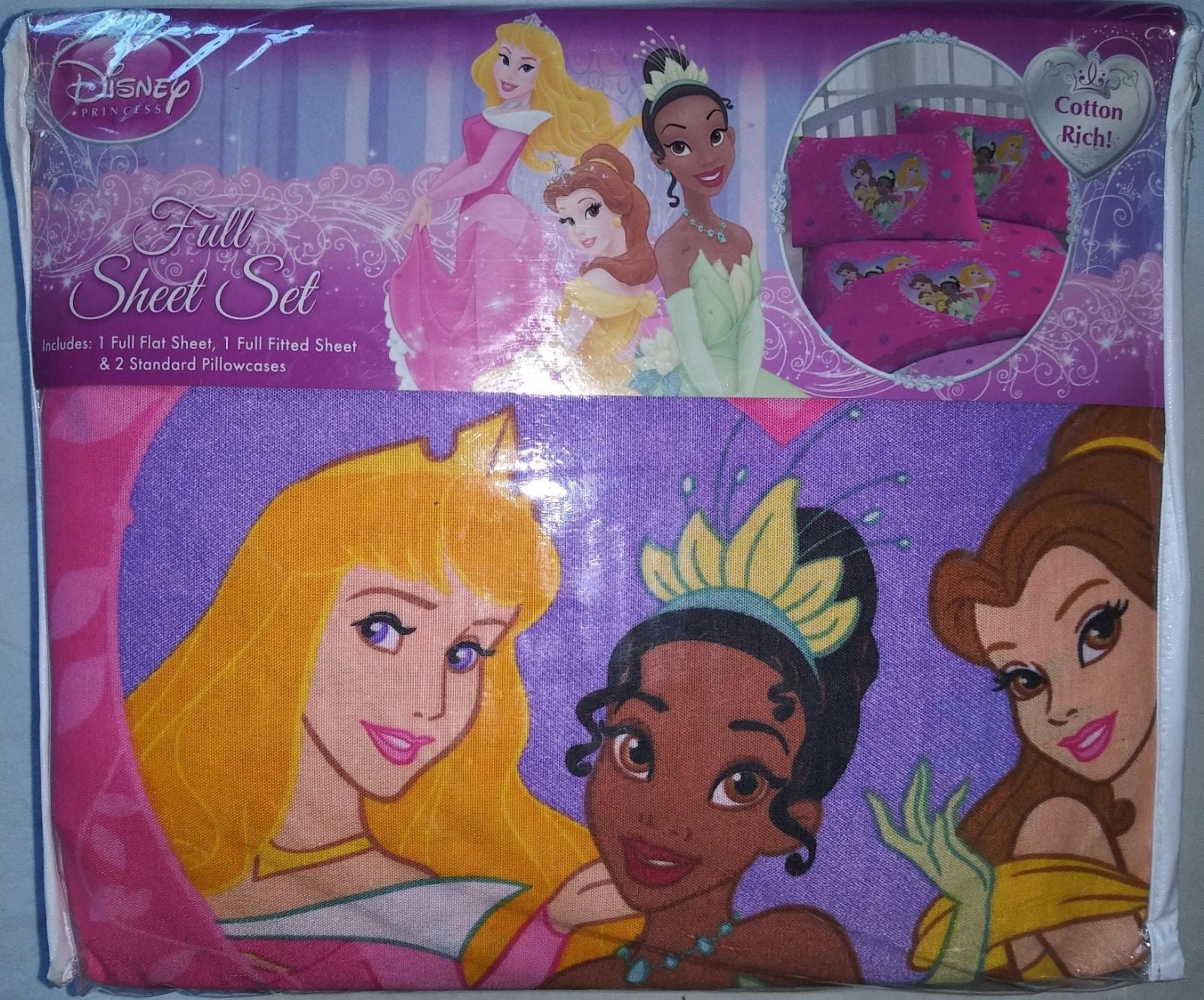 Disney Princess Kids Girls Bedding FULL 4 PC Sheet Set Pink Tiana Belle RARE NEW