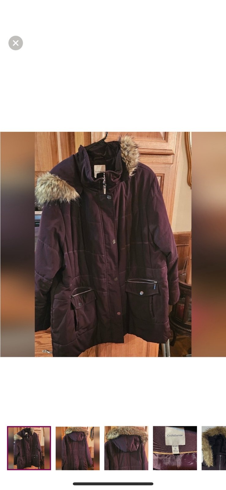 CROFT & BARROW WOMEN PLUS SZ:
1X FUR HOODED QUILTED PLUM COLORED JACKET/LIKE NEW