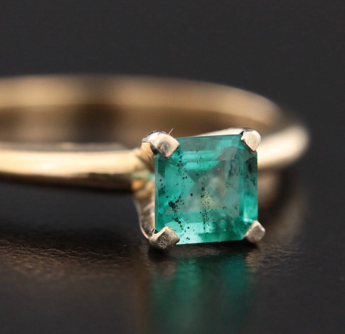 14k Asscher Cut Emerald Engagement Ring