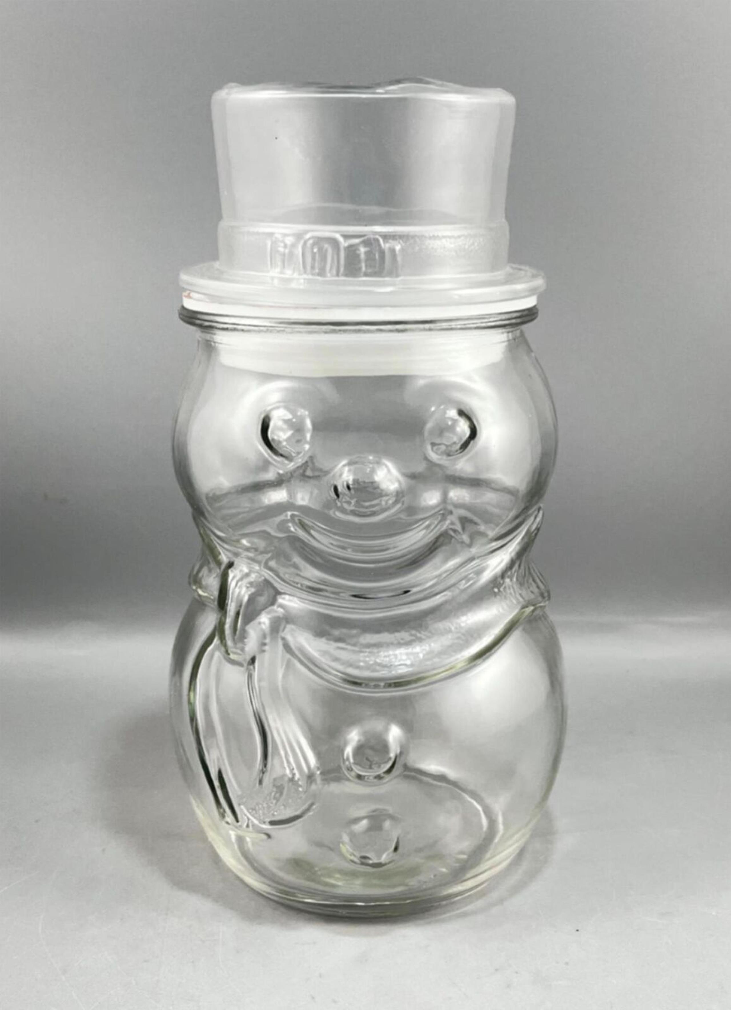 Vintage Libbey Clear Glass Snowman Candy Jar Canister Holiday Christmas