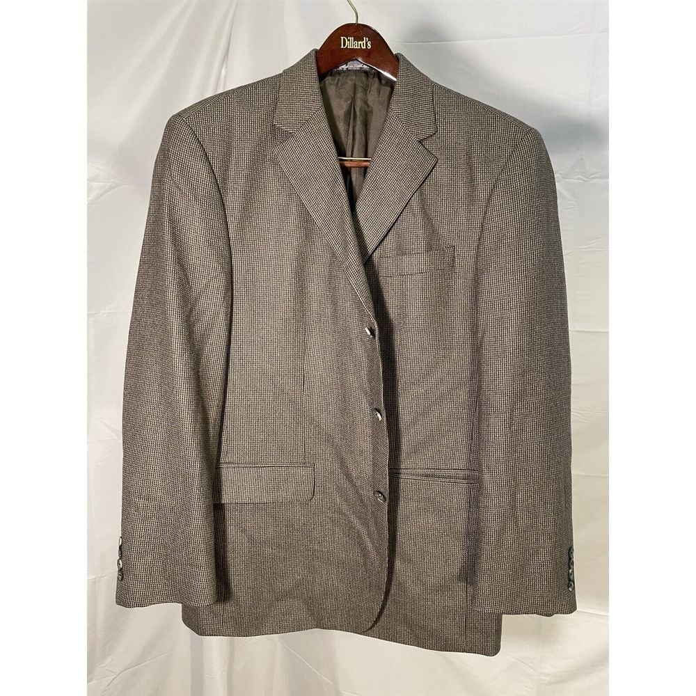 Oscar De La Renta 44R Taupe Wool Cashmere Textured Weave 3 Btn Sport Coat Jacket
