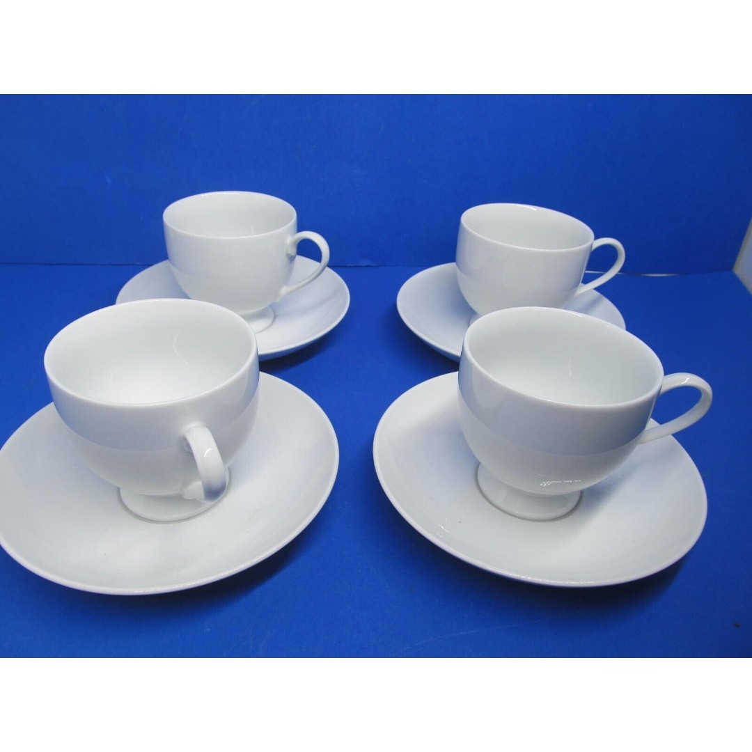 Mikasa Classic Flair White Footed Cups and Saucers 4 sets