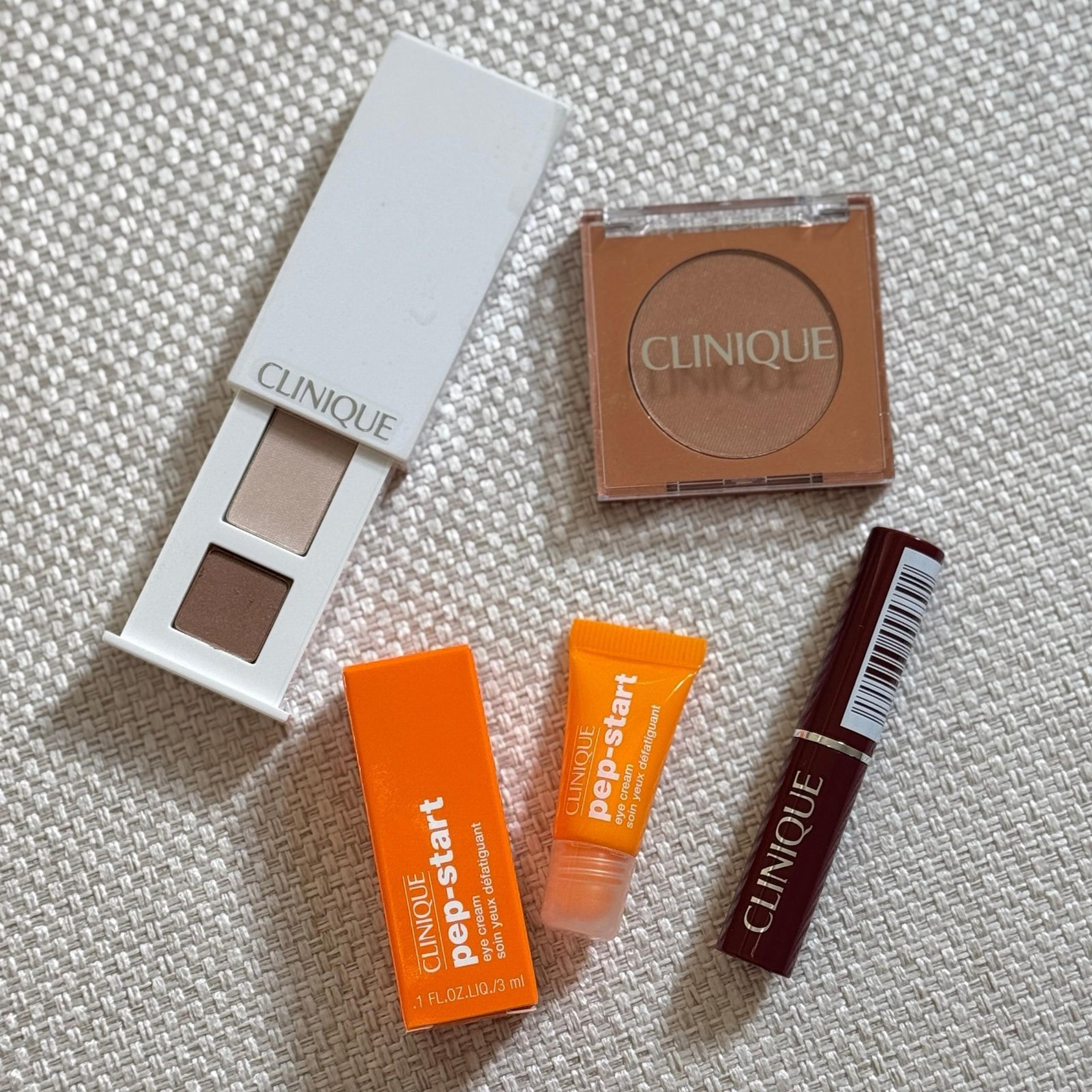 4pc Clinique Shadow, Bronzer, Eye Cream, Mini Lipstick Travel Size