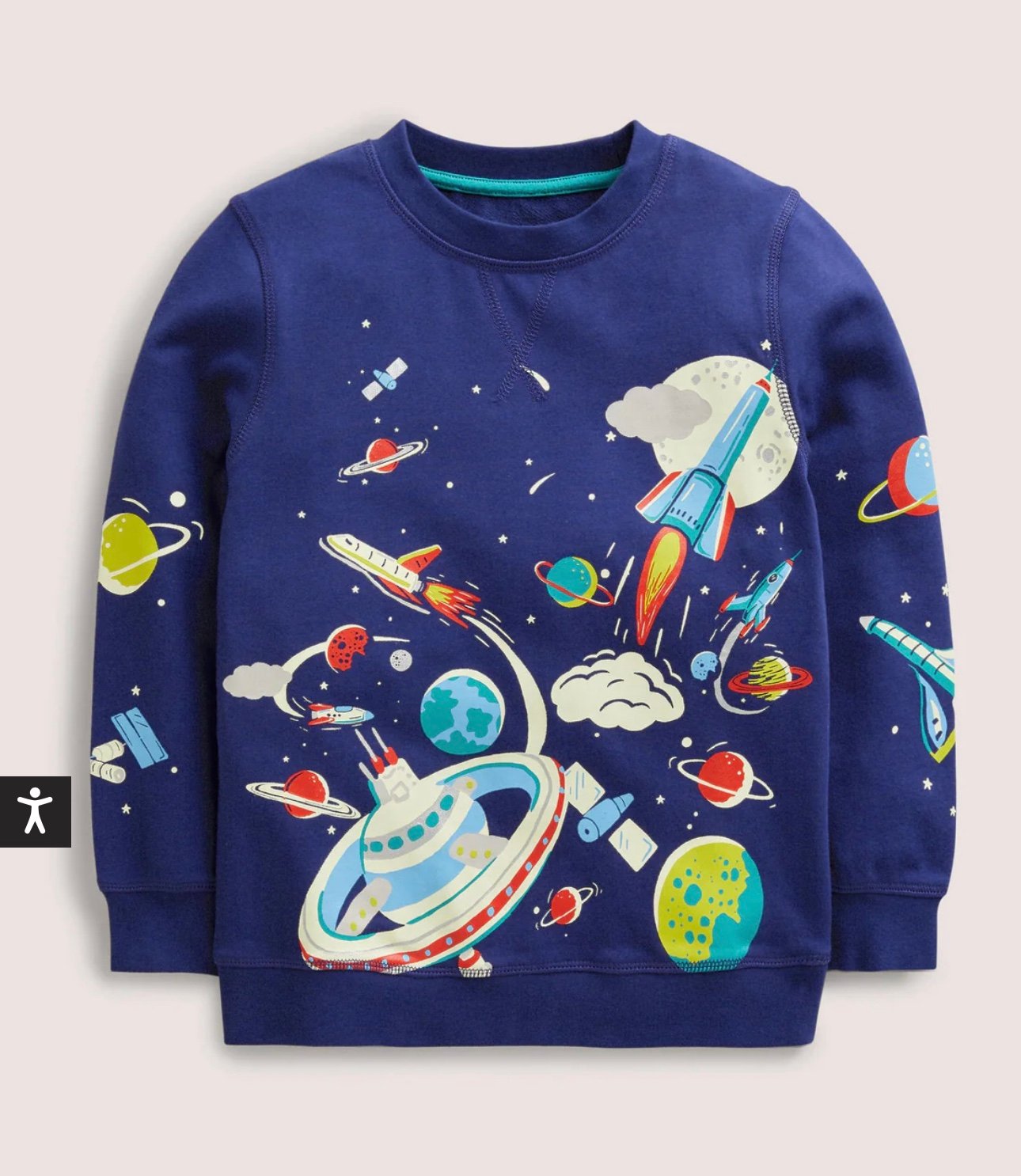 Mini Boden Glowing Space Sweatshirt School Navy Space Print 4/5