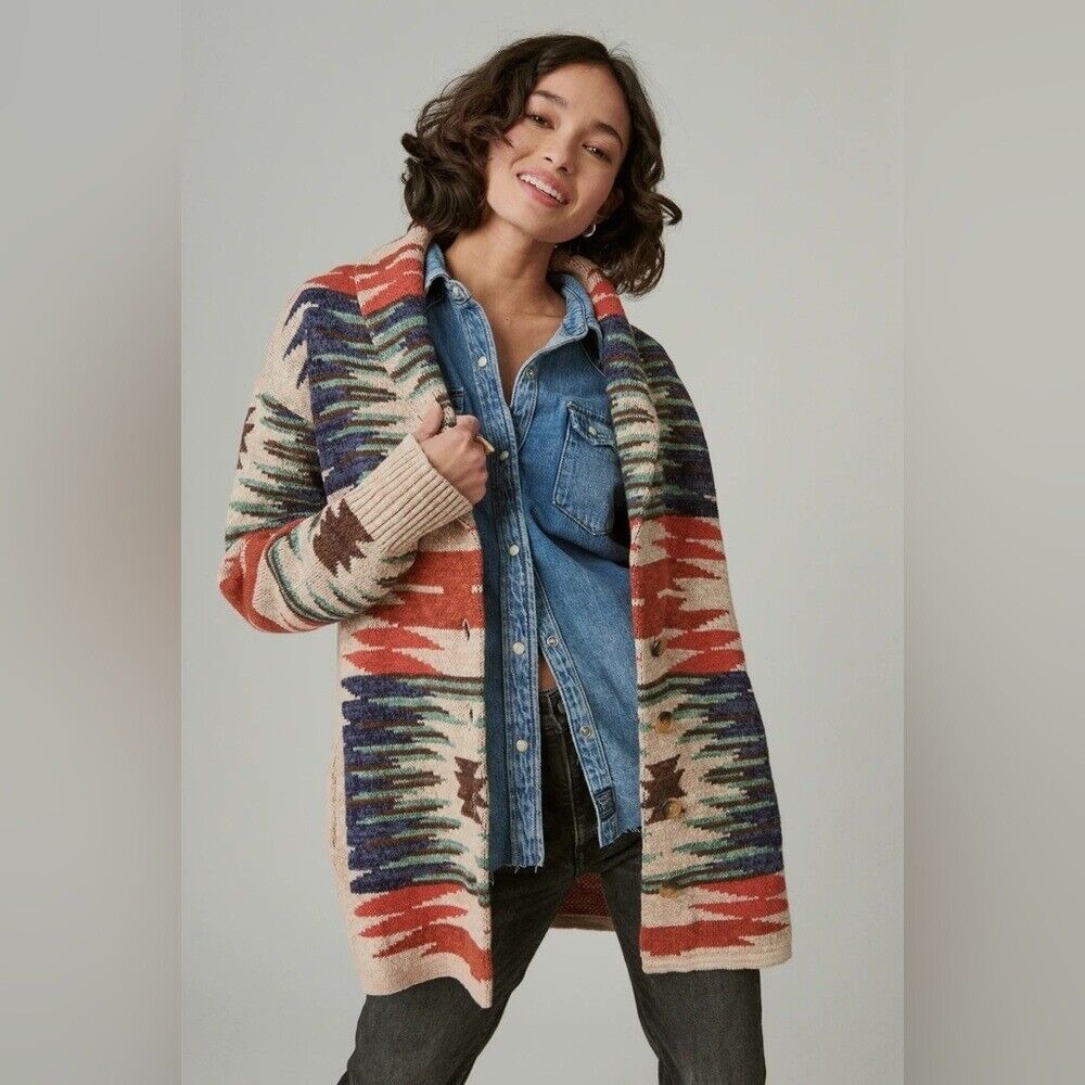 Lucky Brand - Women's Southwestern Button Front Cardigan Aztec Knit - Sz. S
