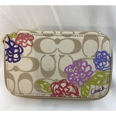 Coach Daisy Applique Zip Around Travel Jewelry Box Floral Jacquard