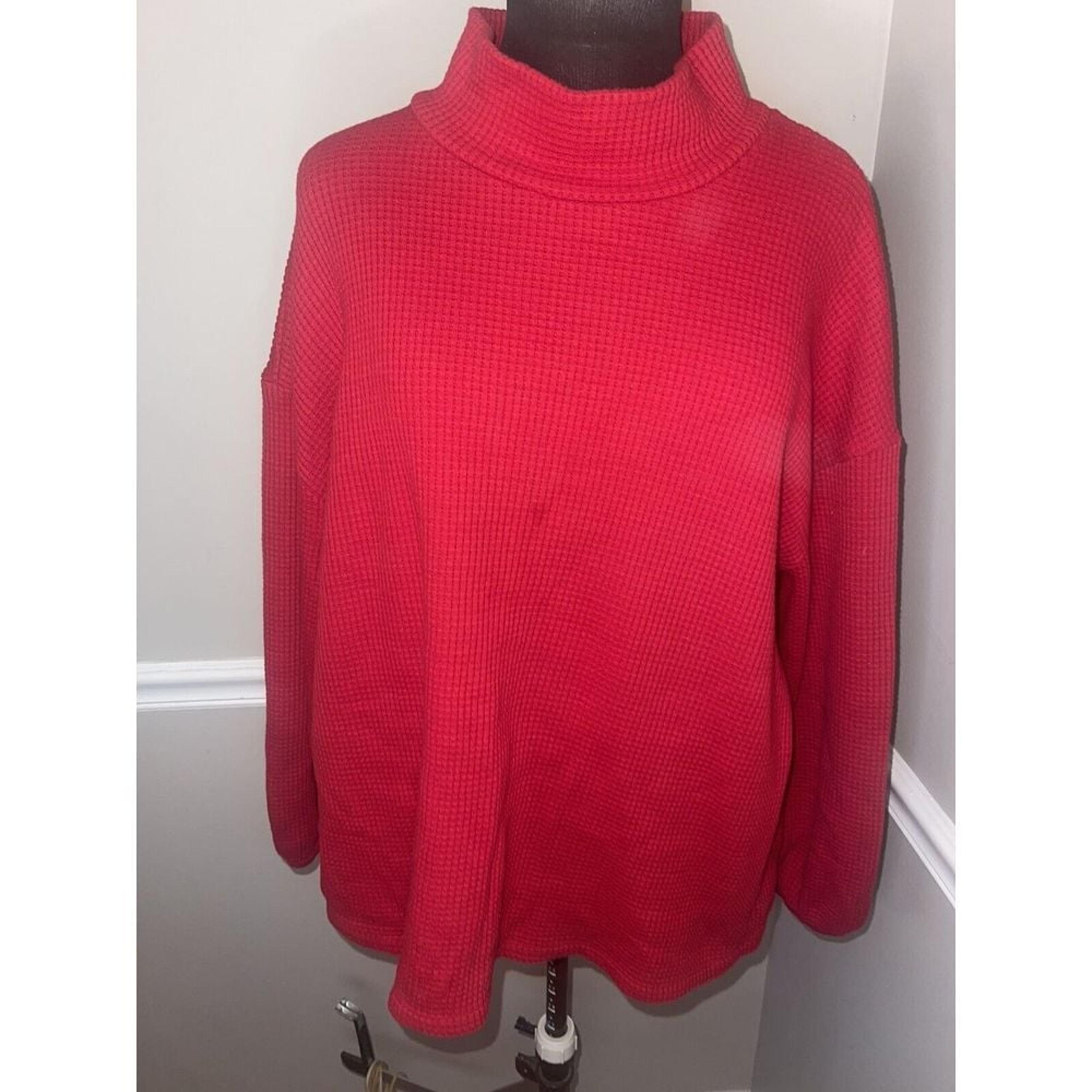 Ava & Viv Red Textured Pullover Knit Shirt Plus Size 1X Mock Turtleneck