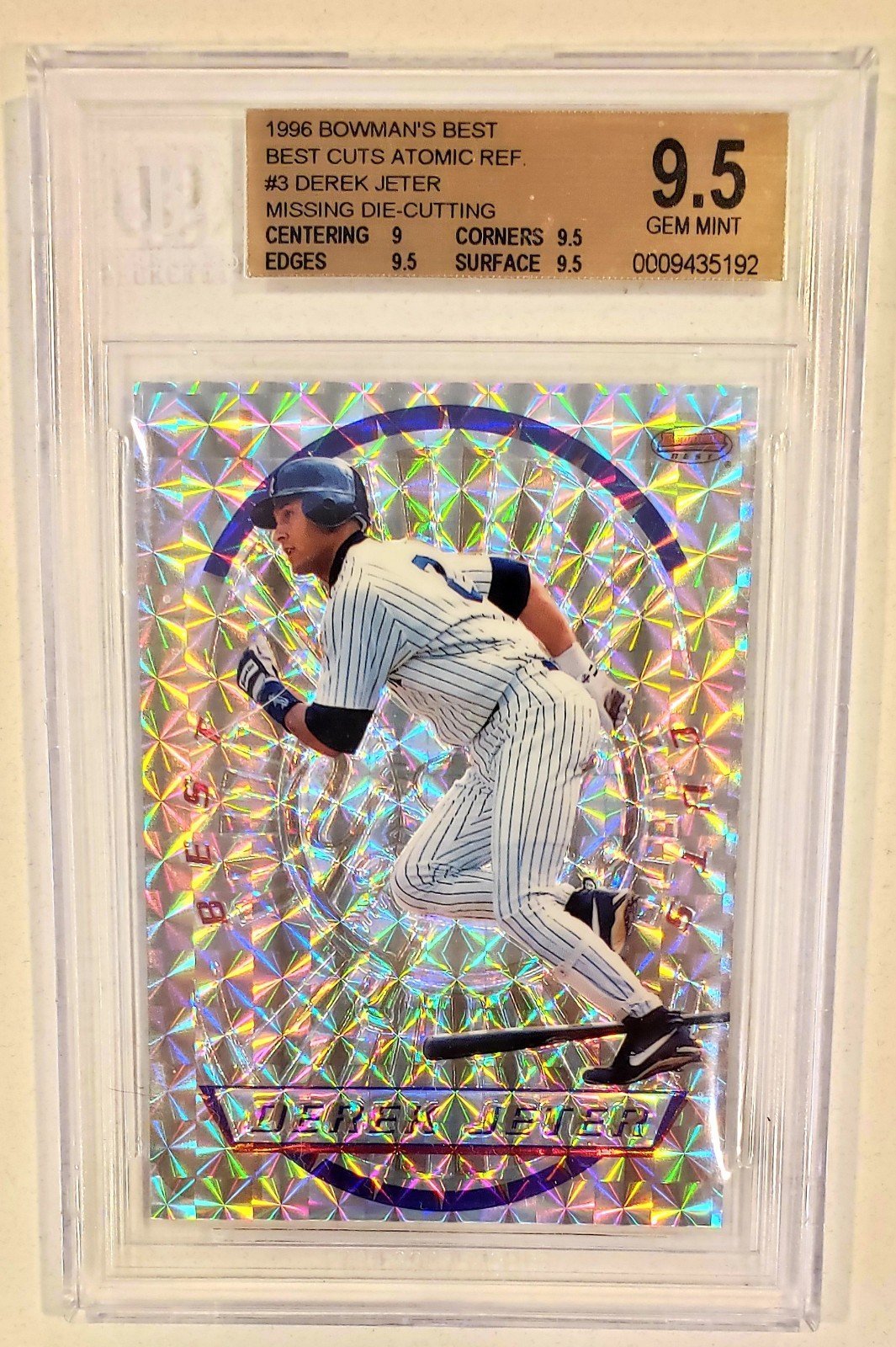 1996 Bowman's Best Cuts Atomic Refractor Derek Jeter BGS 9.5 Missing Die-Cut