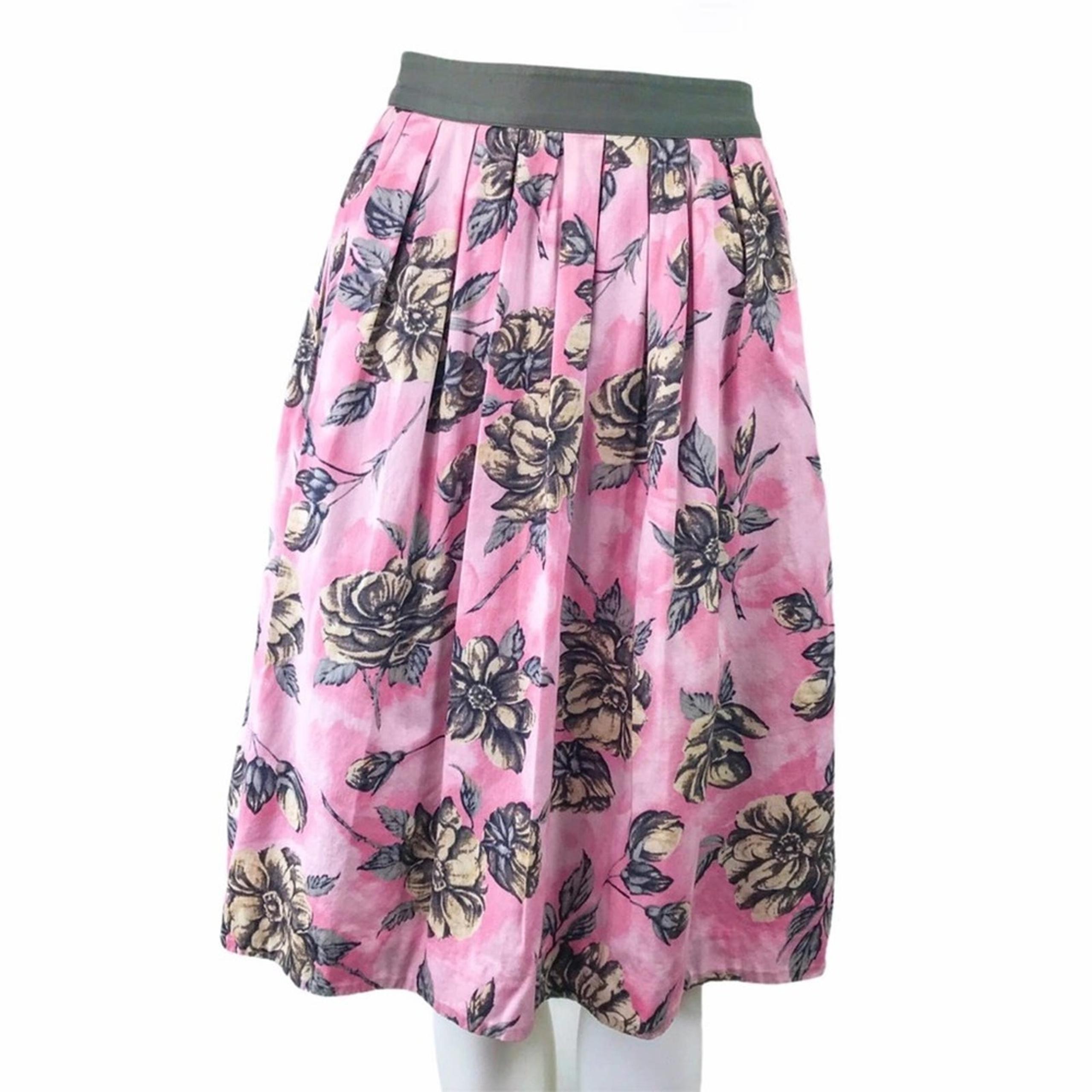 Anthropologie's Odill Pink, Grey & Black Floral Print Full Skirt Size 4
