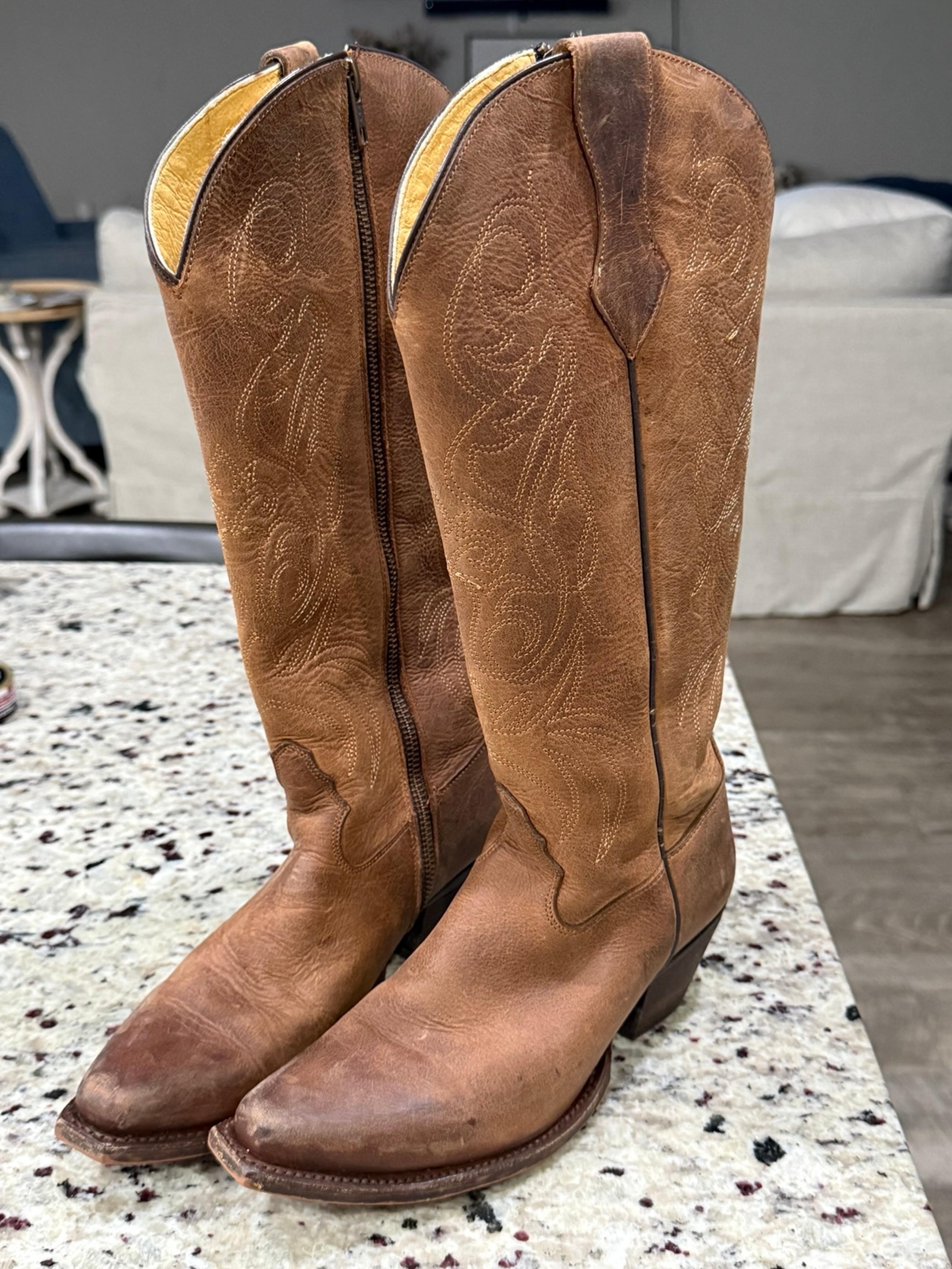 Women’s Justin Brown Leather Tall Snip Toe Full Zip Western Boots Size 6B