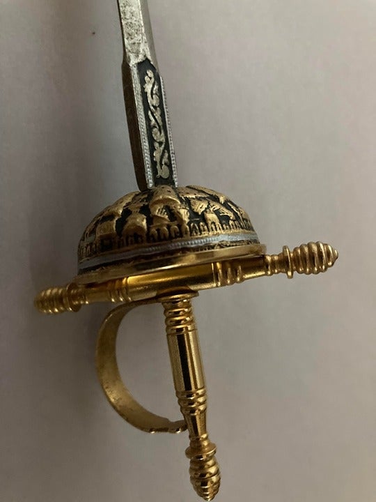 Vintage Miniature Letter Opener Damascene 24K Gold and Steel