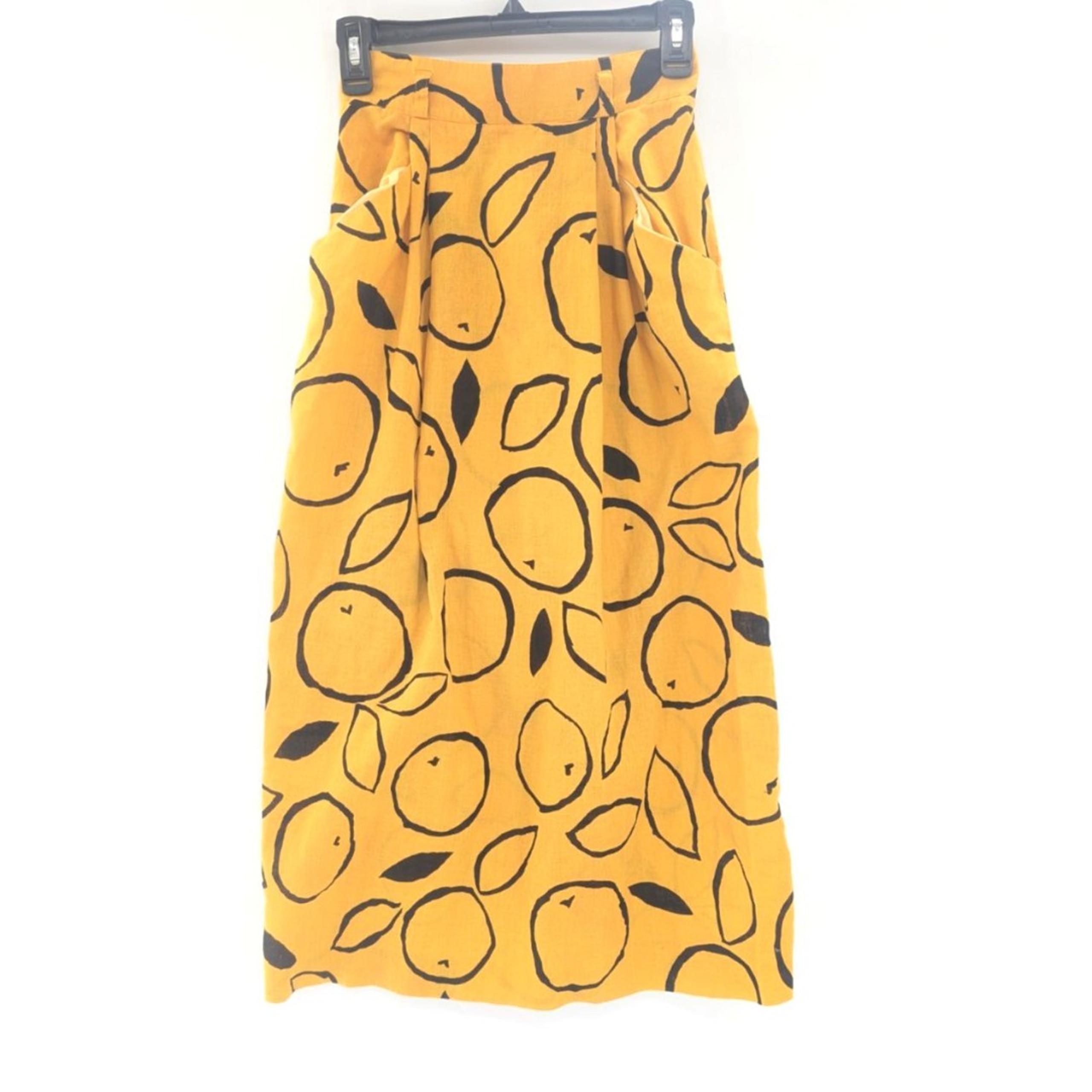 Jones New York VTG Linen Ramie Cotton High Waist Lemons Fruit  Midi Skirt Size S