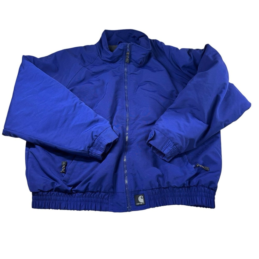 Vintage 90s Carhartt Mens Blue Fleece Lined Full Zip Distressed Nylon Jacket 2X?