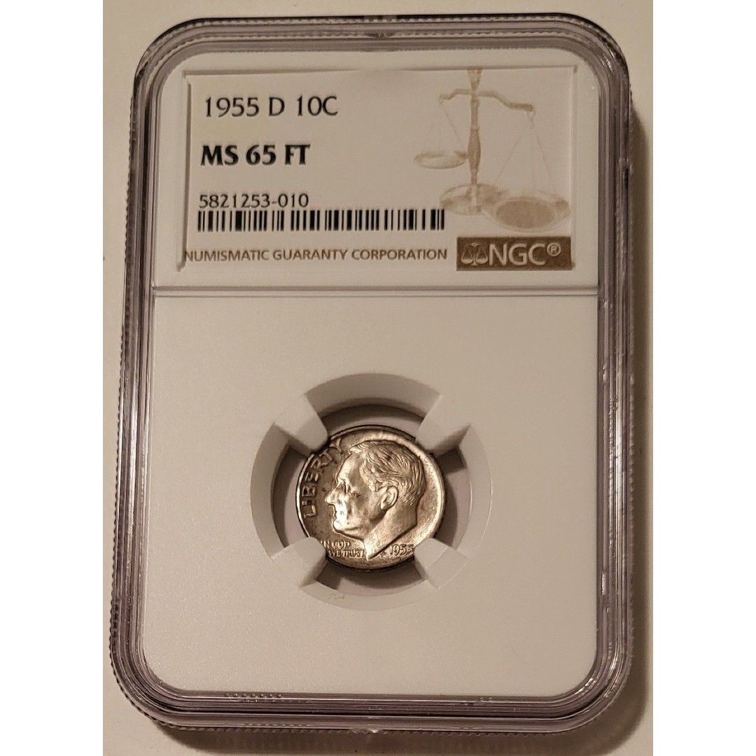 1955 D Roosevelt Dime MS65 FT NGC Toning
