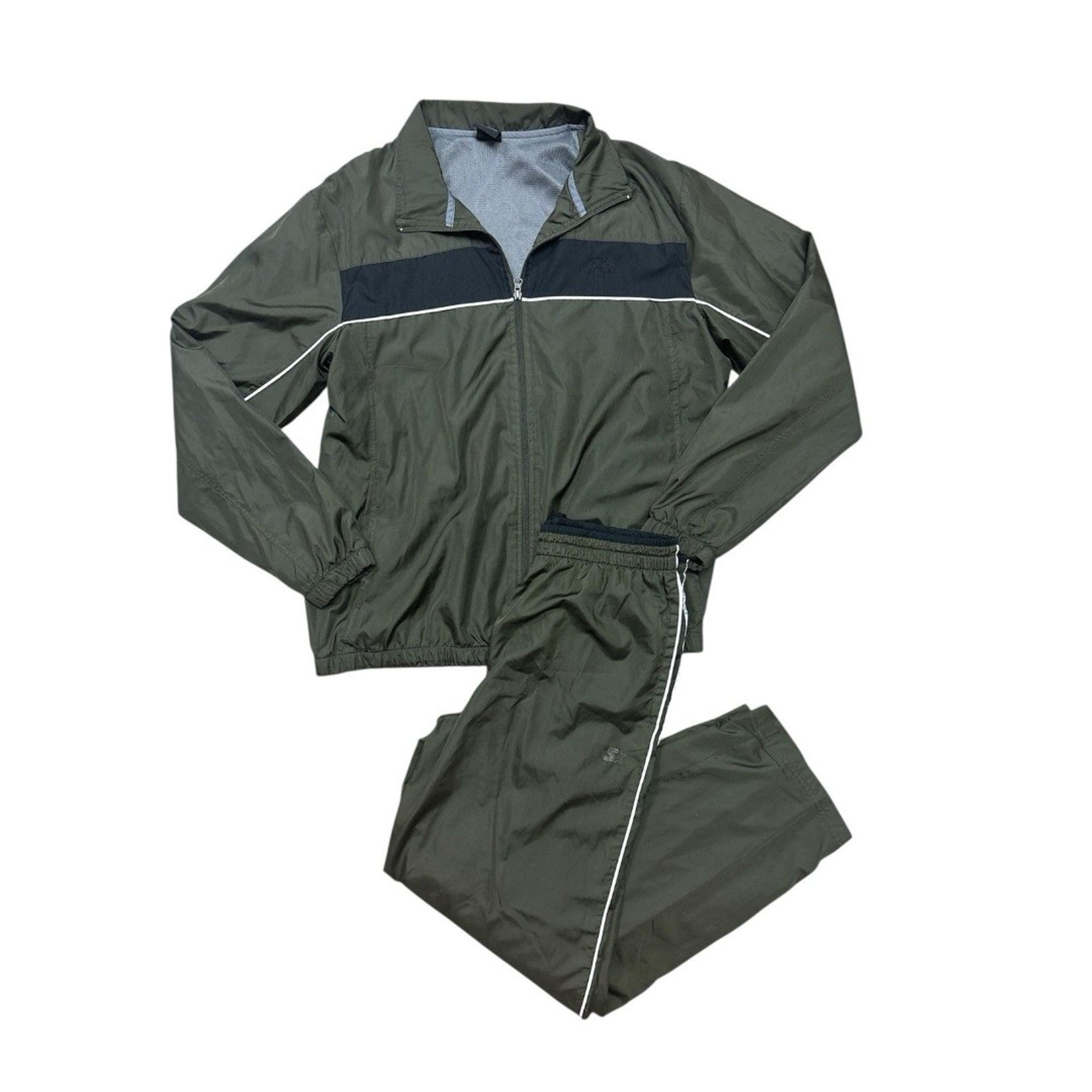 Vintage Starter Track Suit Mens Green Nylon Lined Jacket Track Pants Med/large