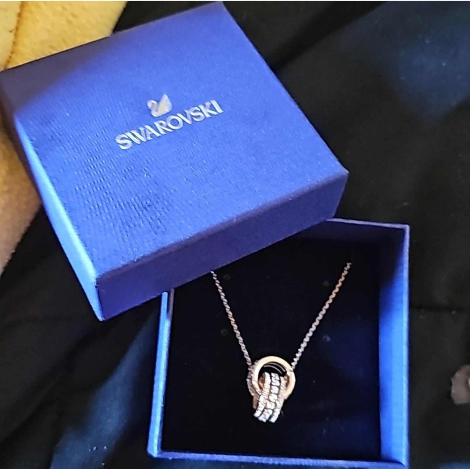 Swarovski Further Necklace Interlocking Gold Rings Genuine Crystal