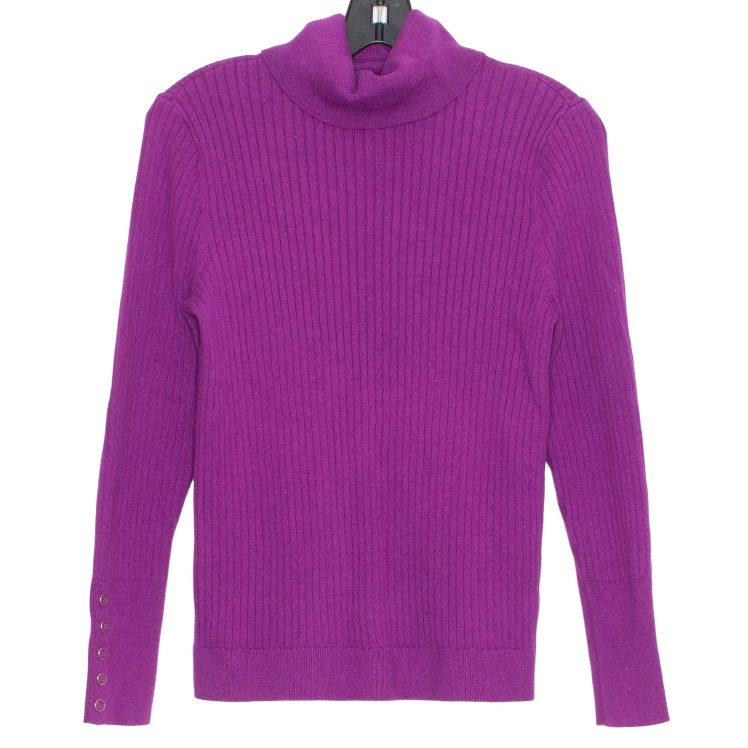 Talbots Womens Sweater Ribbed Button Cuff Turtleneck Purple Size Medium DP