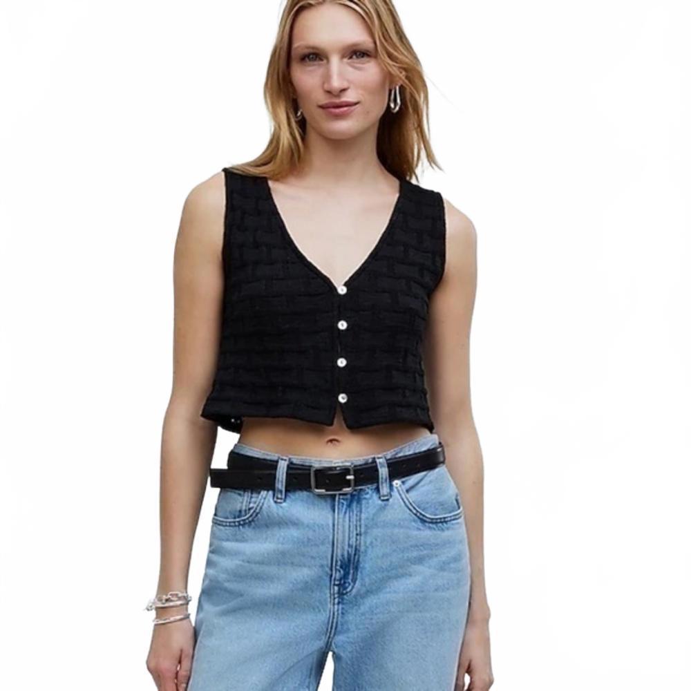 Madewell Basketweave-Stitch Vest Size Small TRUE BLACK