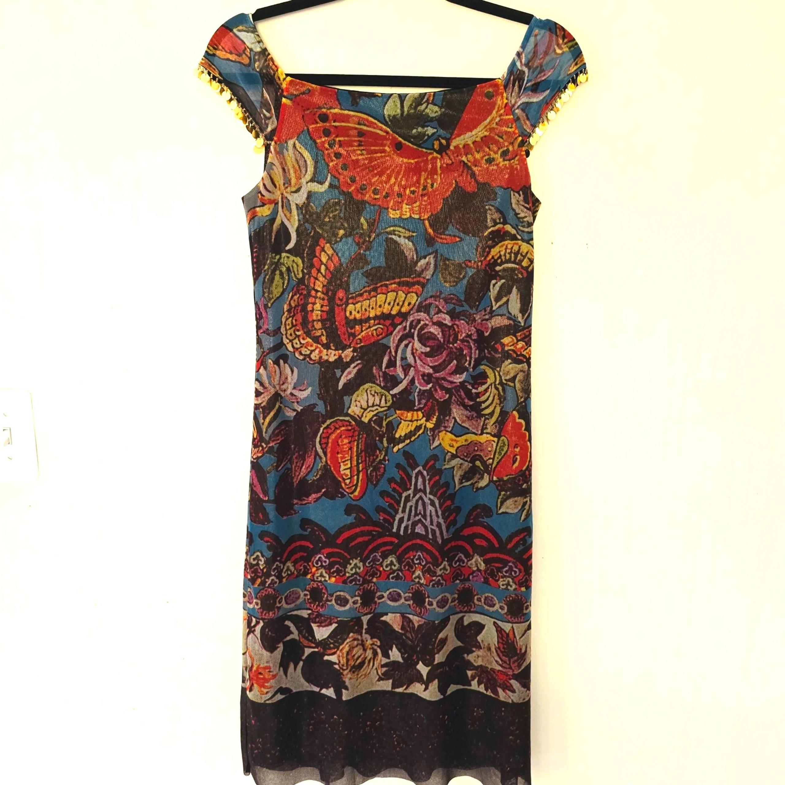 RARE Vivienne Tam Dress Nylon Metallic Sheer Butterfly Vintage Women's Size S