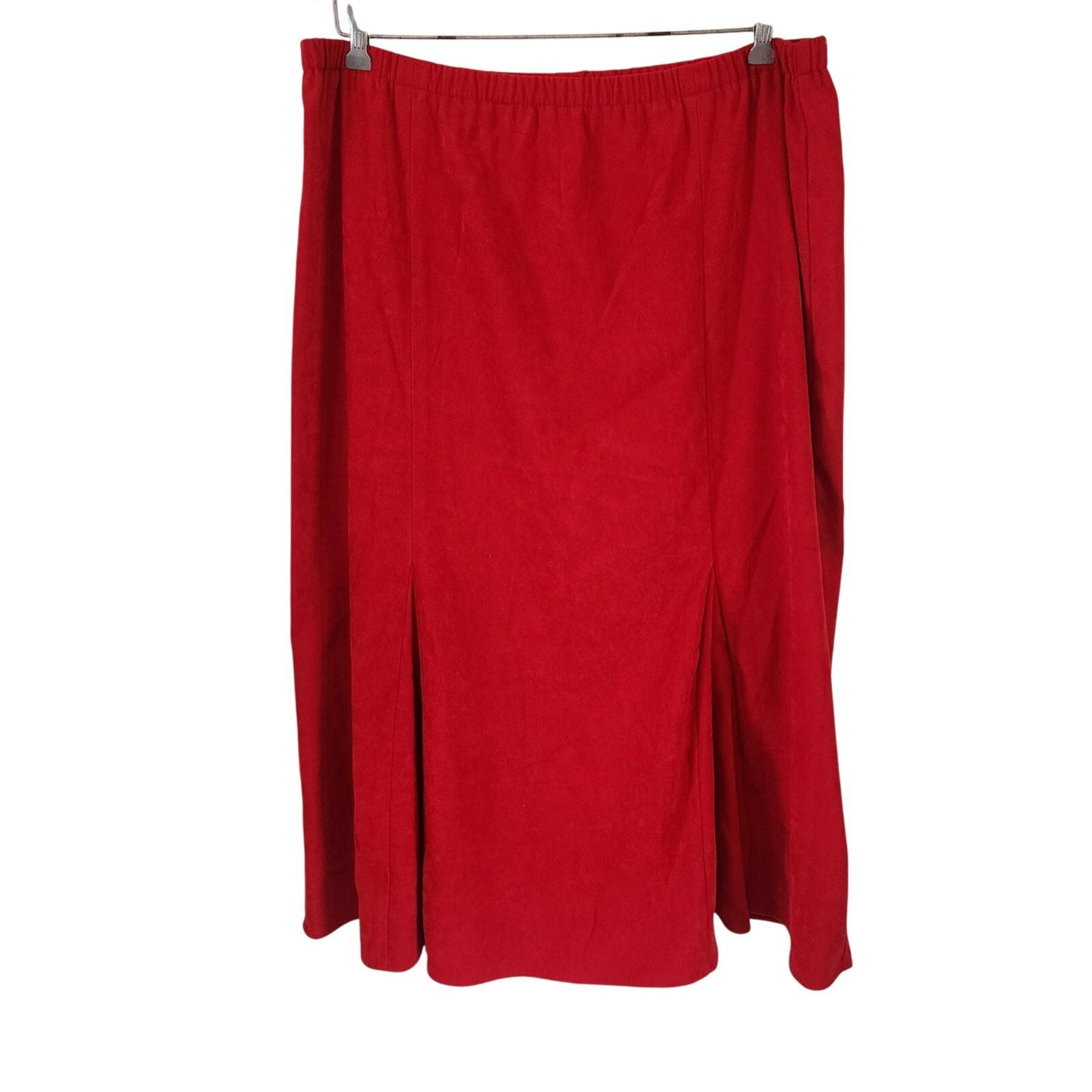 JM Collections Red Long Elastic Waist A-Line Woman's Skirt Size 14