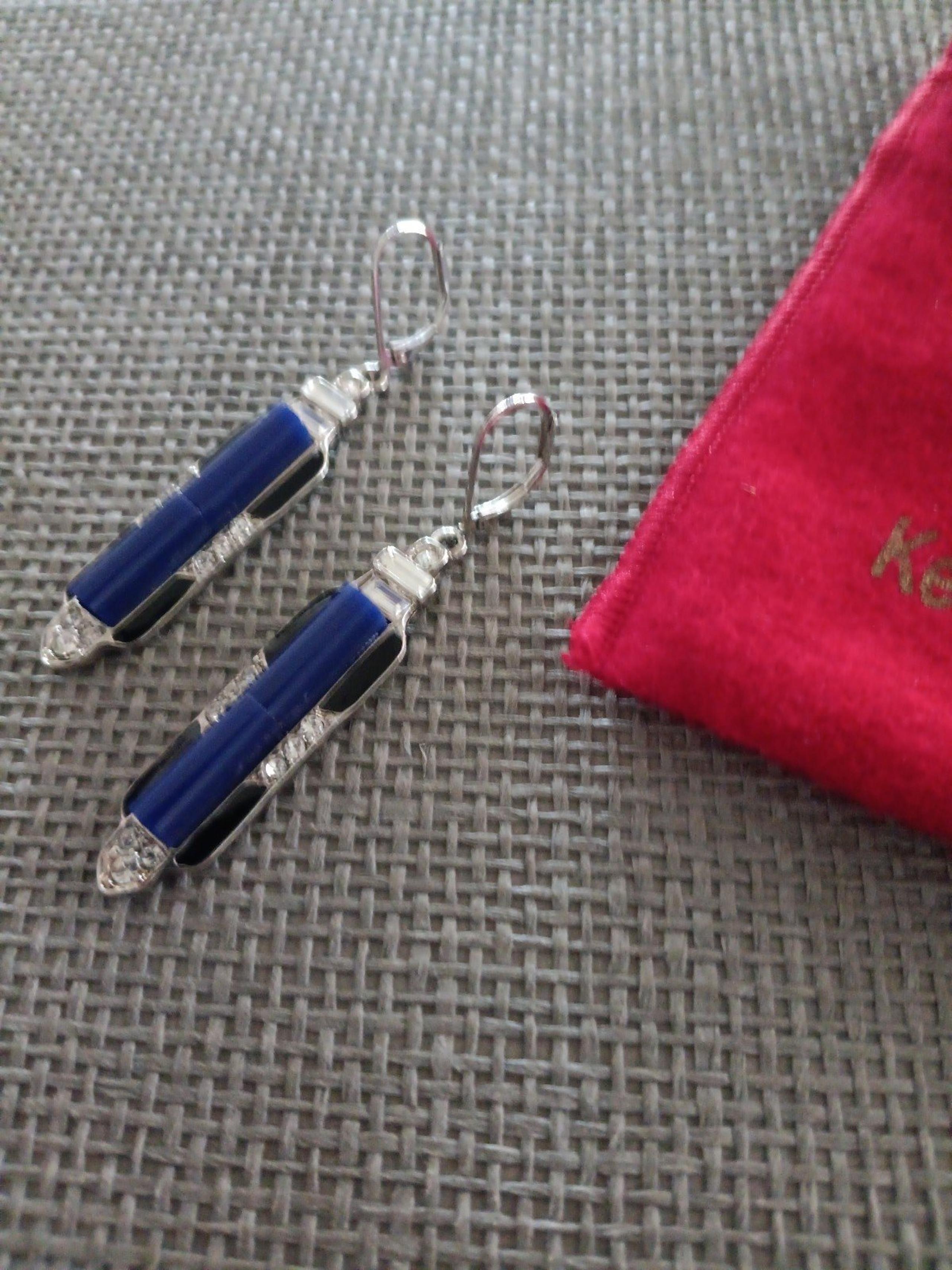 KJL Kenneth Jay Lane Art Deco Style crystals Navy Blue Enamel Earrings very rare