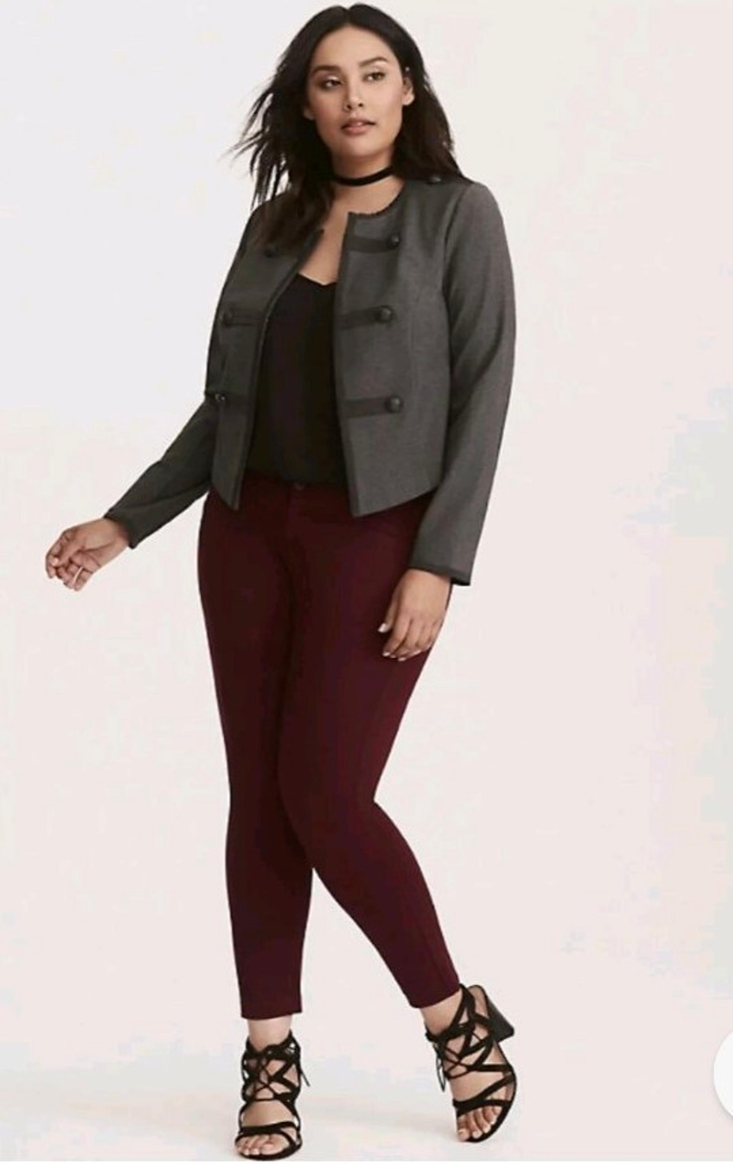 Torrid Military Style Jacket Plus Size 1X Charcoal Dark Gray Ponte Knit Stretch.