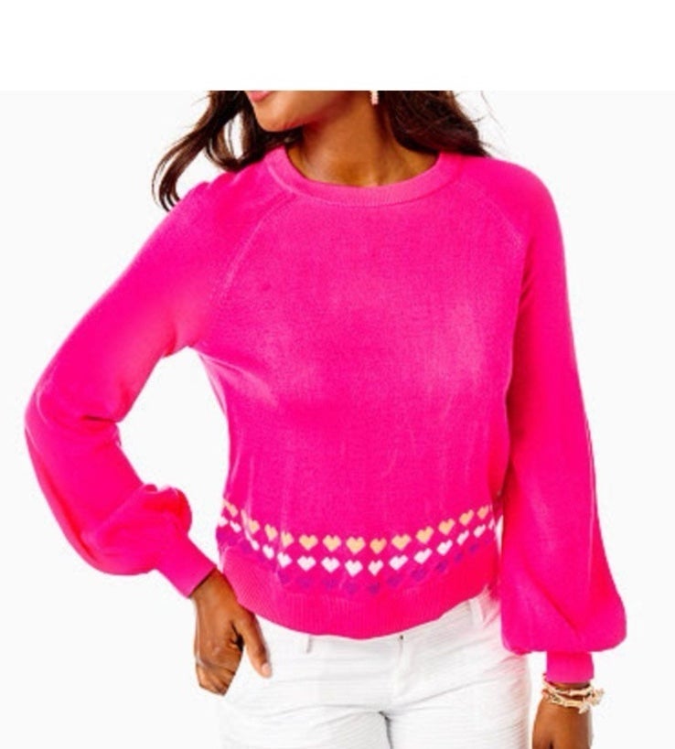 Lilly Pulitzer pink heart sweater Alonya Pink Grenadine XL