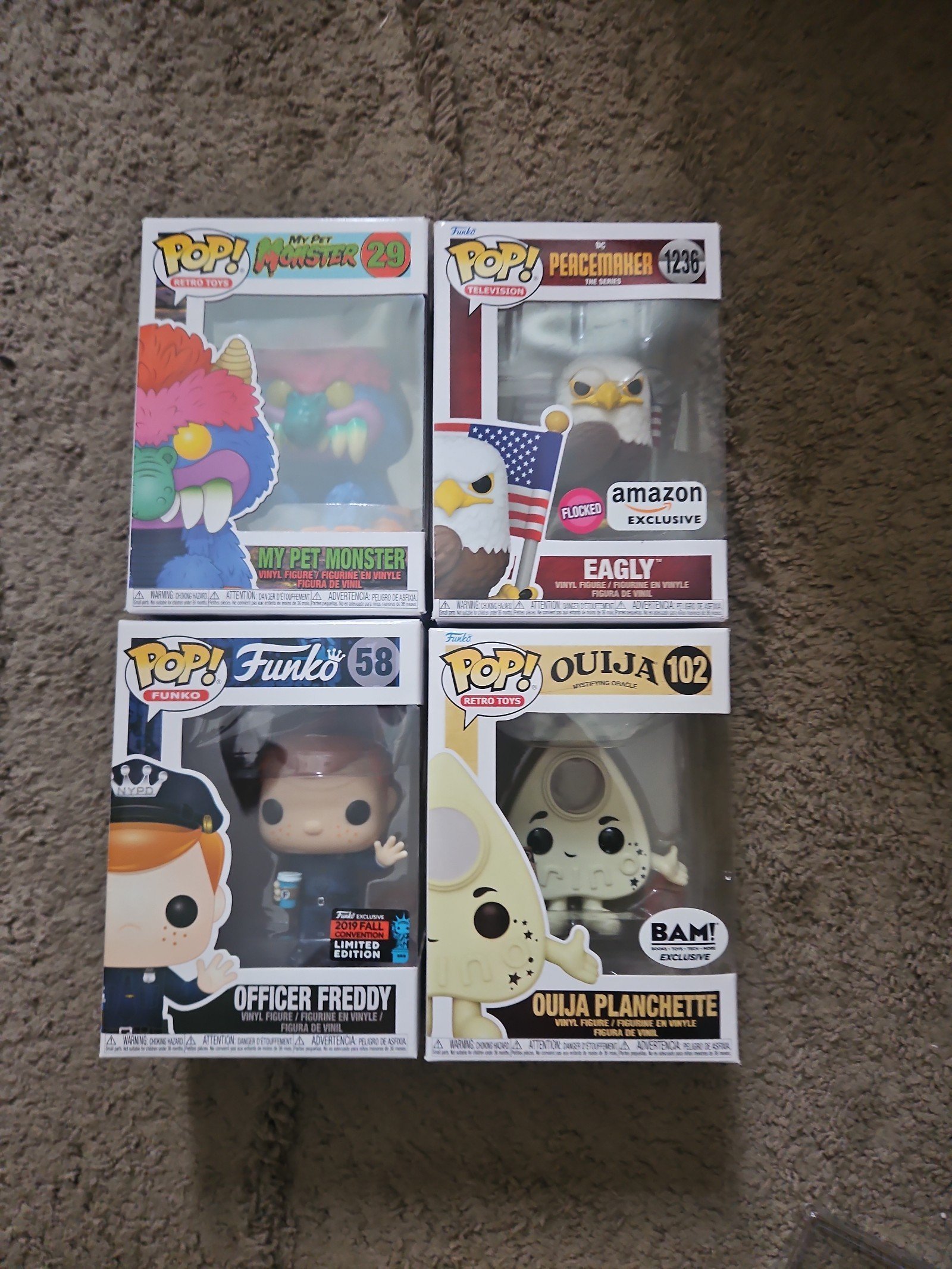 Funko Pop, Ouija Planchette, Eagly, My Pet Monster, Freddy Funko Officer Freddy