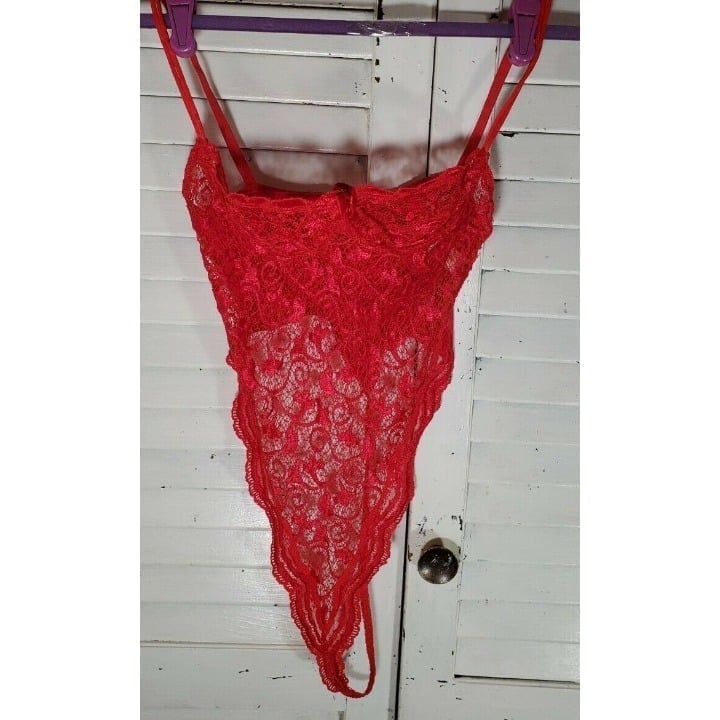 Victoria Secret Red Lace Lingerie Teddy Body Suit Size 34B Underwire Bra