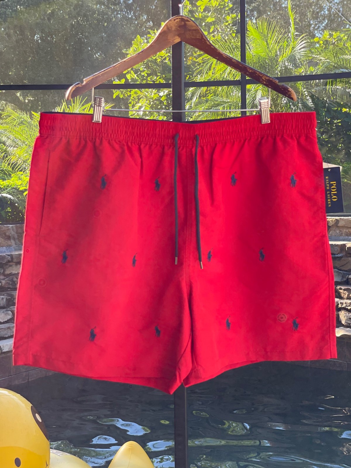 POLO RALPH LAUREN SMALL PONIES SWIM TRUNKS (4XB) RED