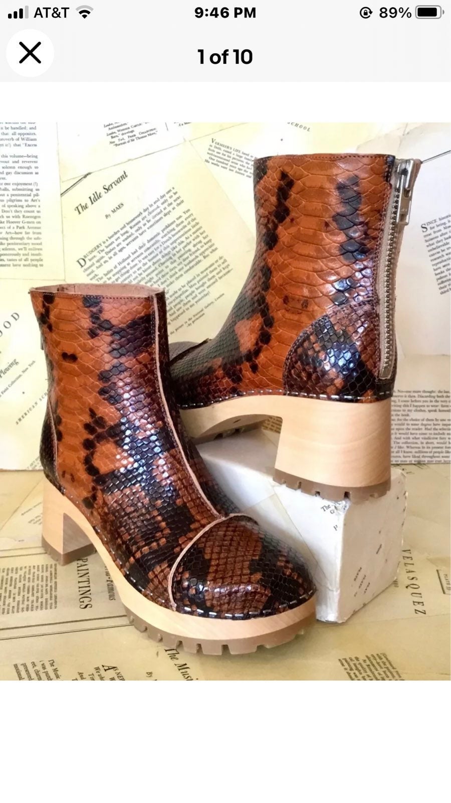 Free People Swedish Hasbeens Stitchy Boot Brown Snakeskin Clog Back Zip