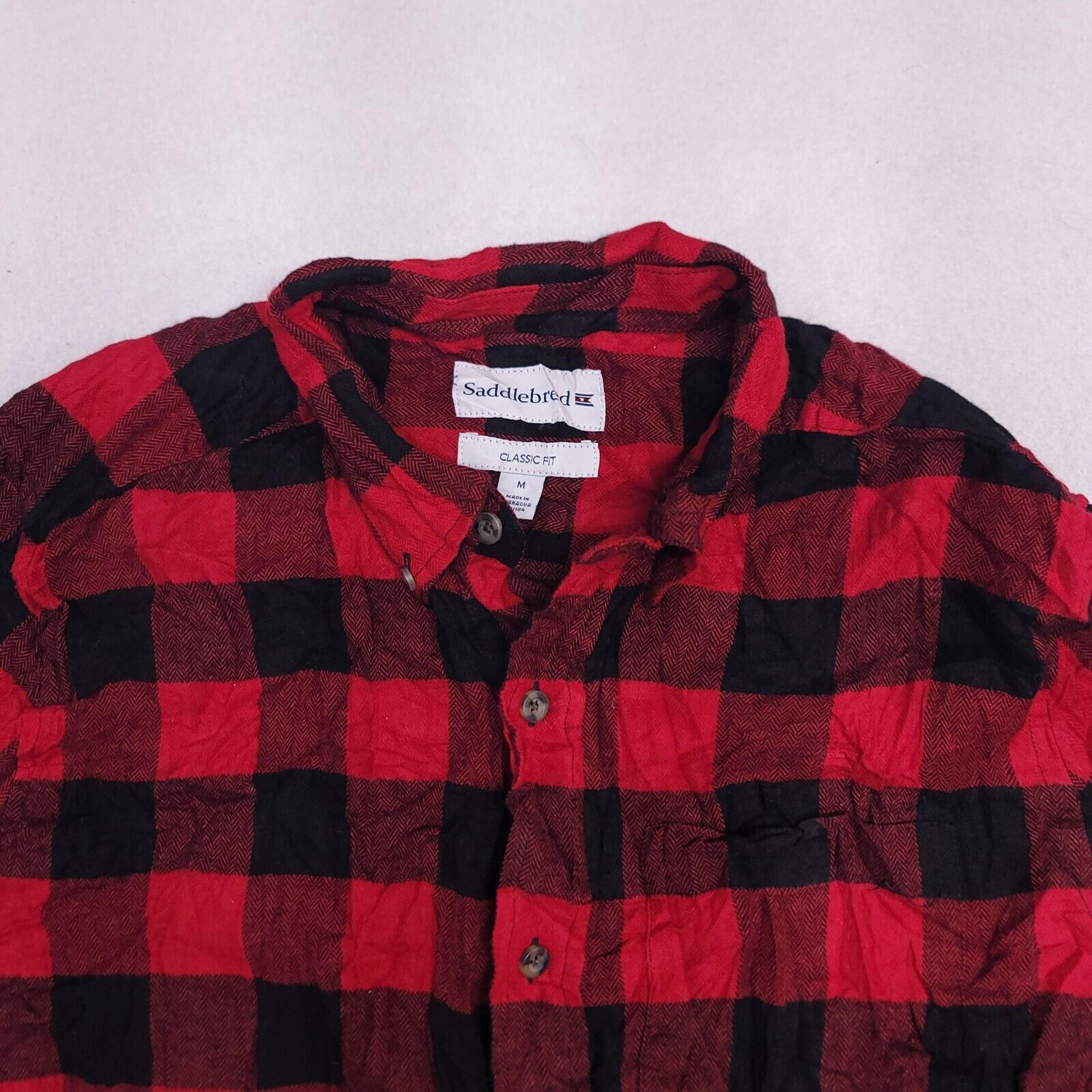 Saddlebred Buffalo Check Flannel Long Sleeve Button Up Shirt Mens Size M Red