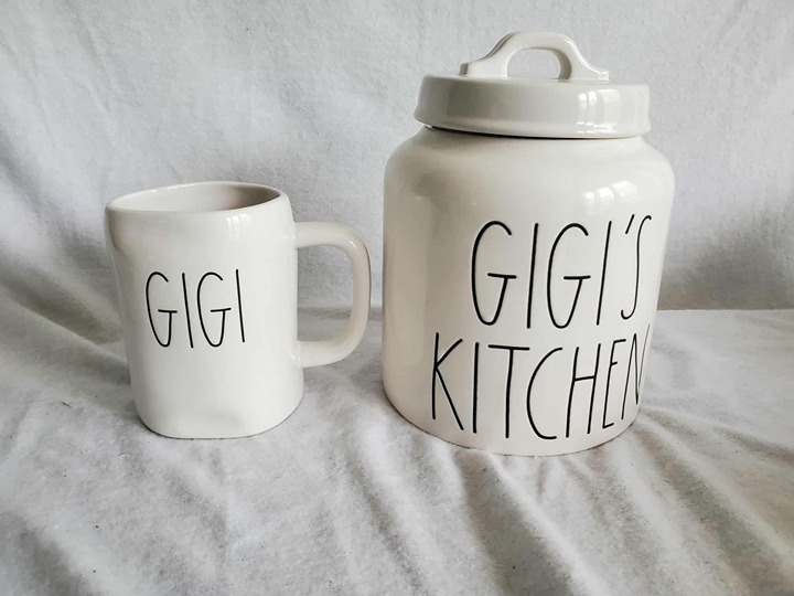 Rae Runn Gigi's Kitchen canister and Gigi mug NWT VHTF