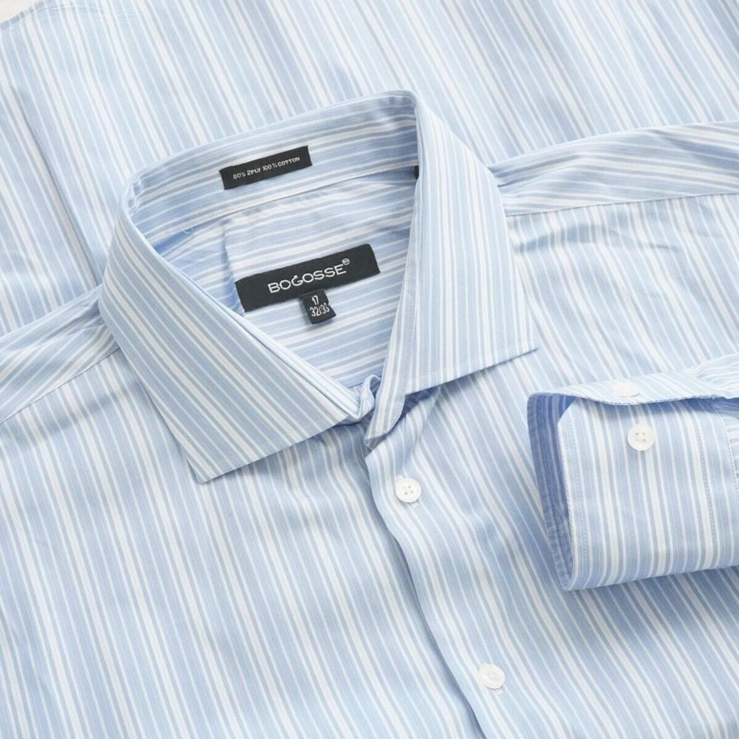 Bogosse Mens Western Shirt Button Up Long Sleeve Blue White Striped 17 - 32/33