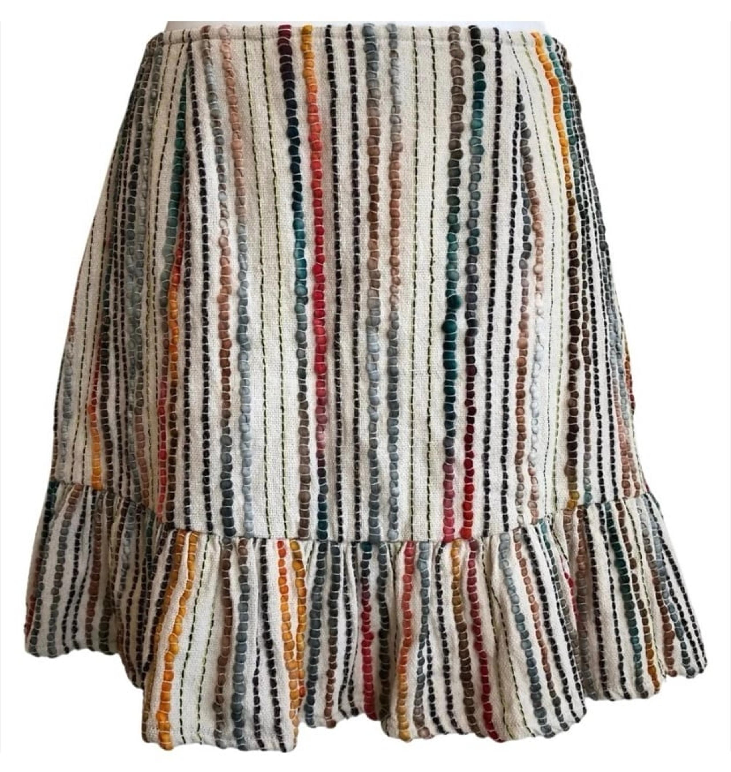THML NWT Multi Color Striped Woven Ruffle Boho Mini Skirt Size Large