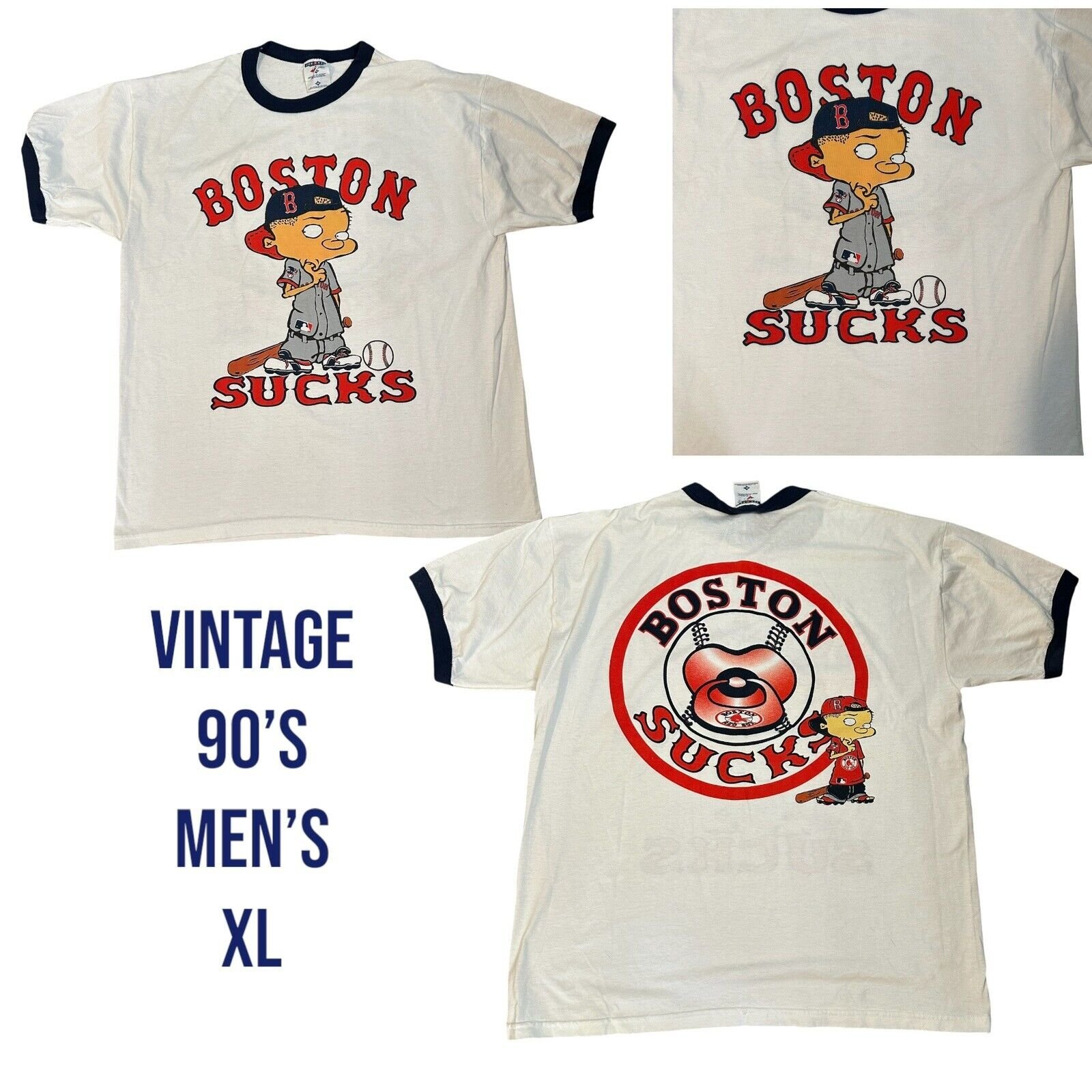 Vintage 90s Ed Edd Eddy Boston Red Socks Boston Sucks Yankees T Shirt XL RARE!