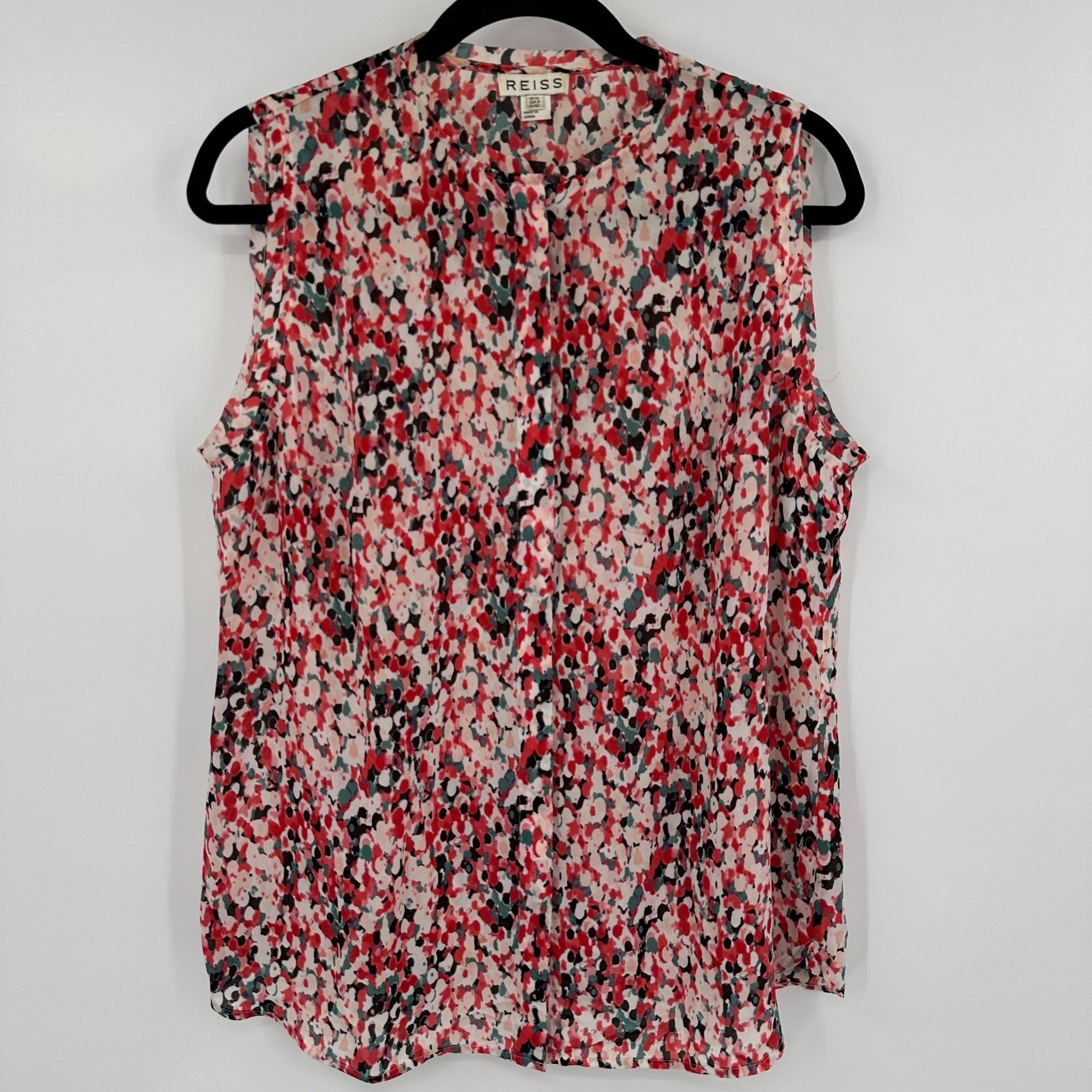 Reiss Blouse Top Women's Size 8 Multi Geo Print Polyester Stretch Sleeveless