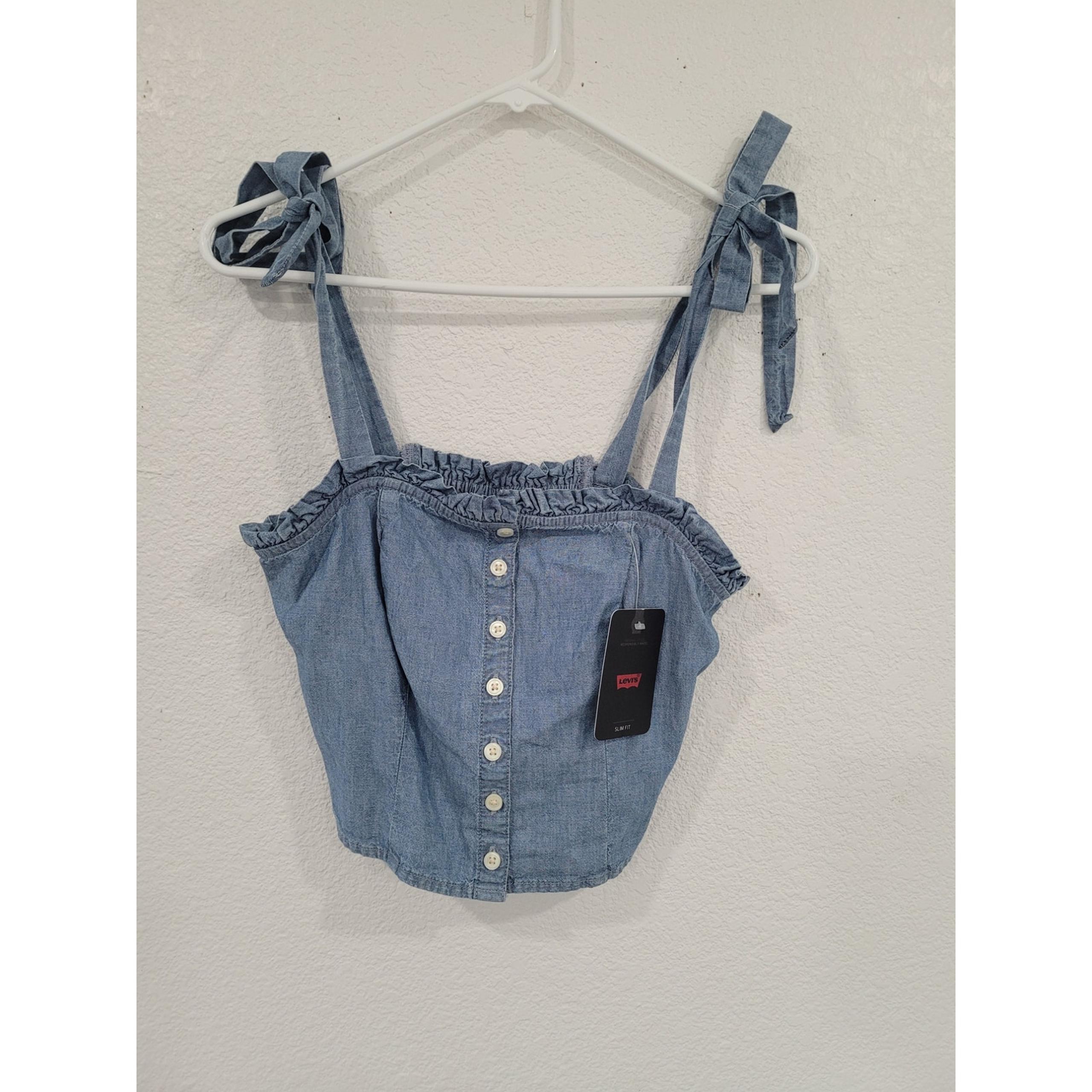 Levi's Denim Women's Crop Top Tie Straps Size XS Button Front #15