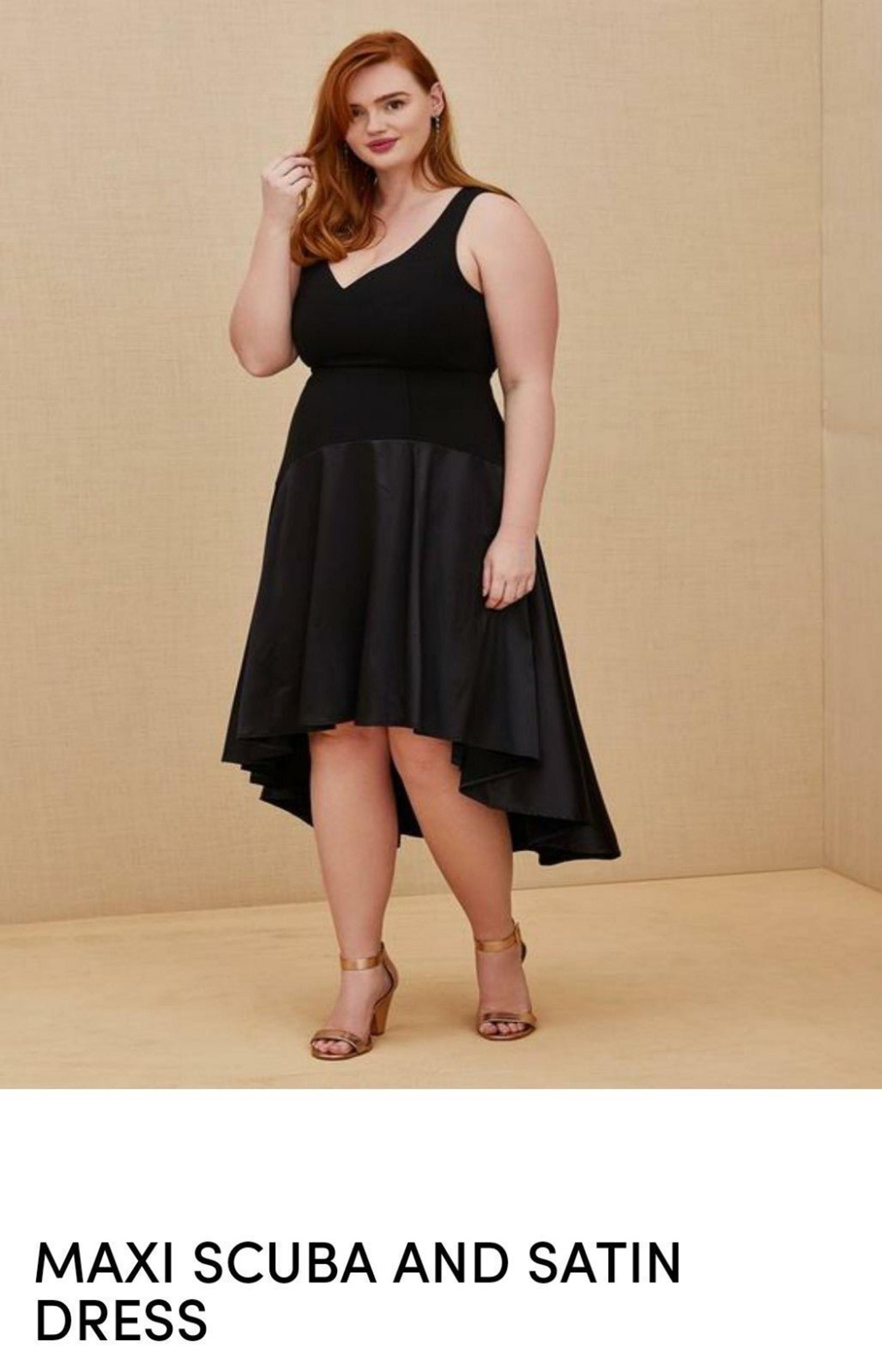 Torrid MAXI SCUBA & SATIN DRESS, Size 20, NWT, Black, HI-LO HEM, Pockets, FORMAL