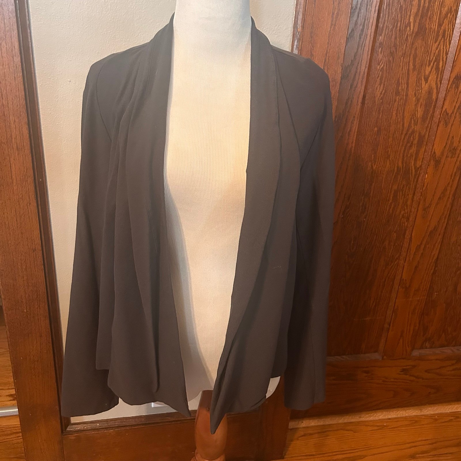 Eileen Fisher Mid-Length Womens Open Blazer Jacket Black Size Small