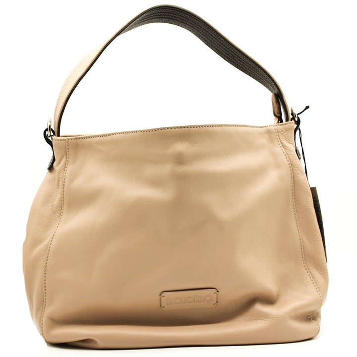 Smooth Fine Leather Taupe Hobo Bag Made In Italy