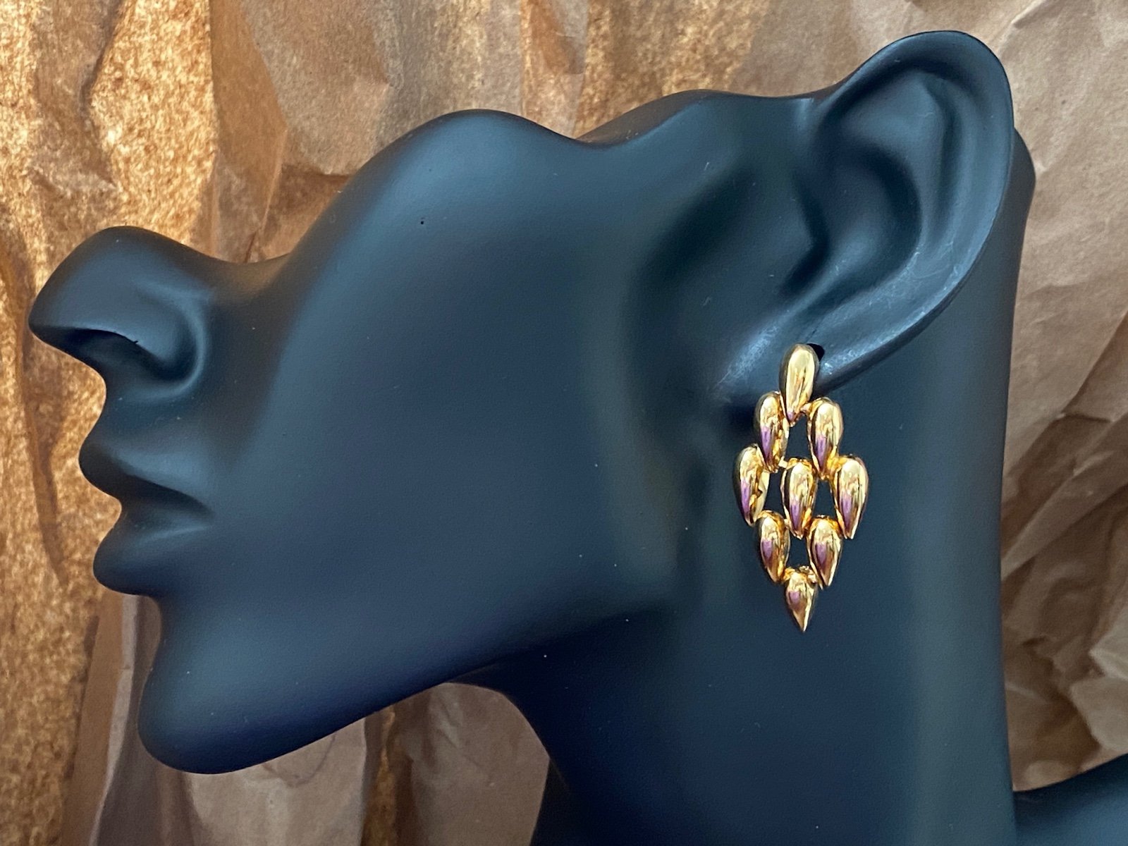 Vintage Gold Tone Metal Spike Dangly Articulated Pierced Earrings